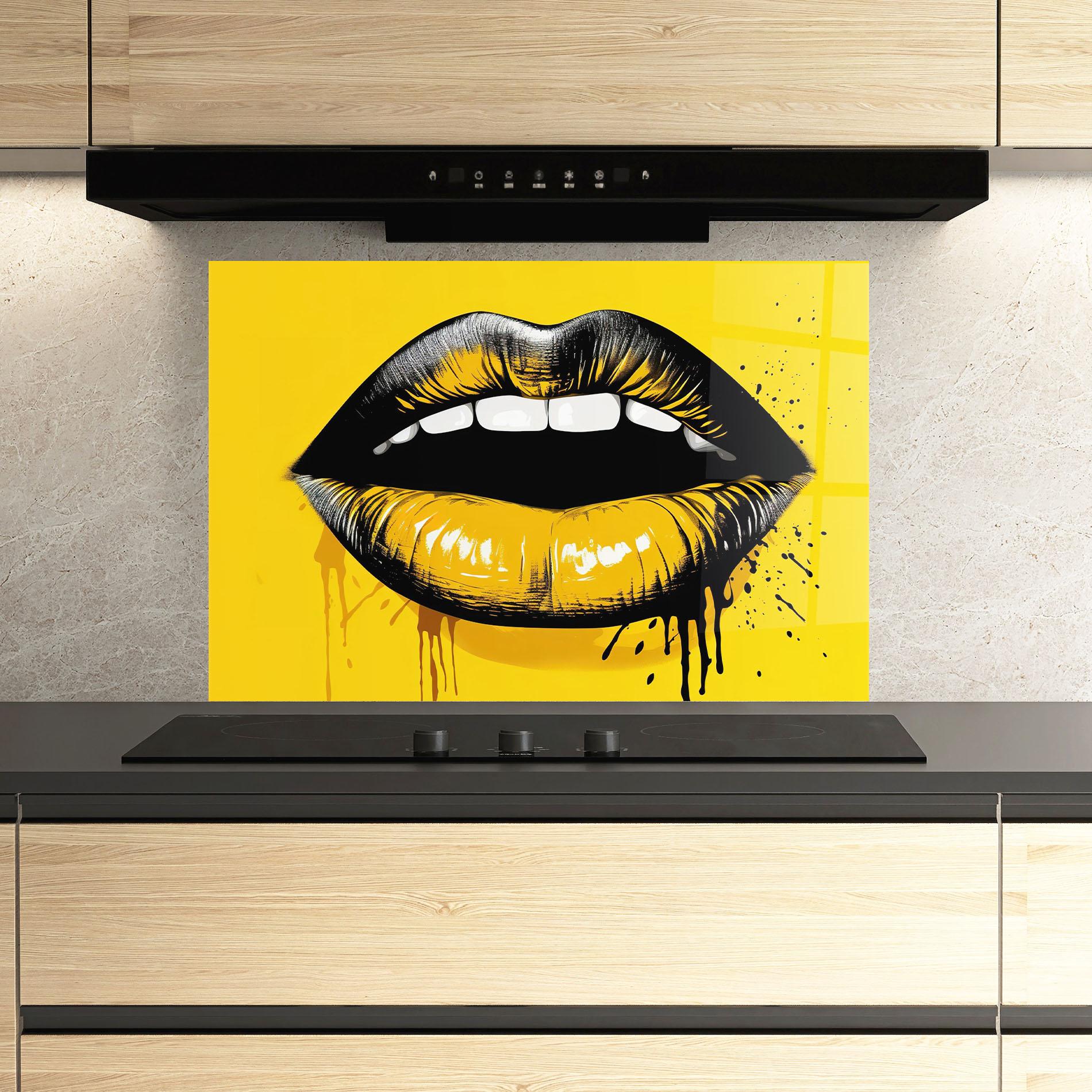 Panou Sticla Bucatarie Black Yellow Lips mockup 3