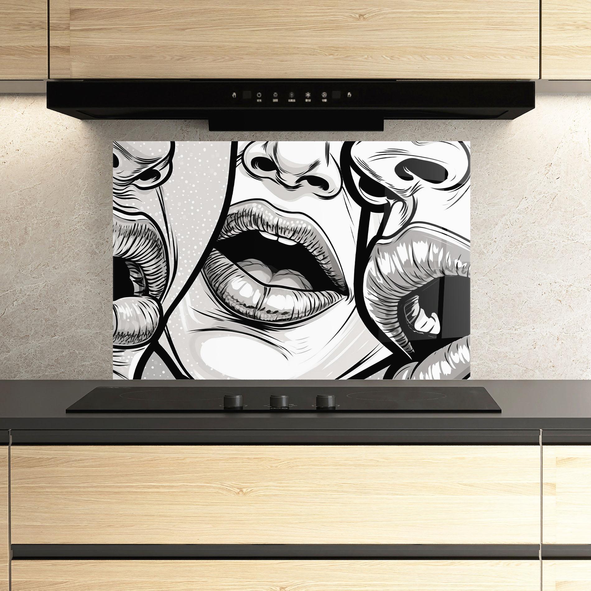 Panou Sticla Bucatarie Comic Book Lips mockup 3