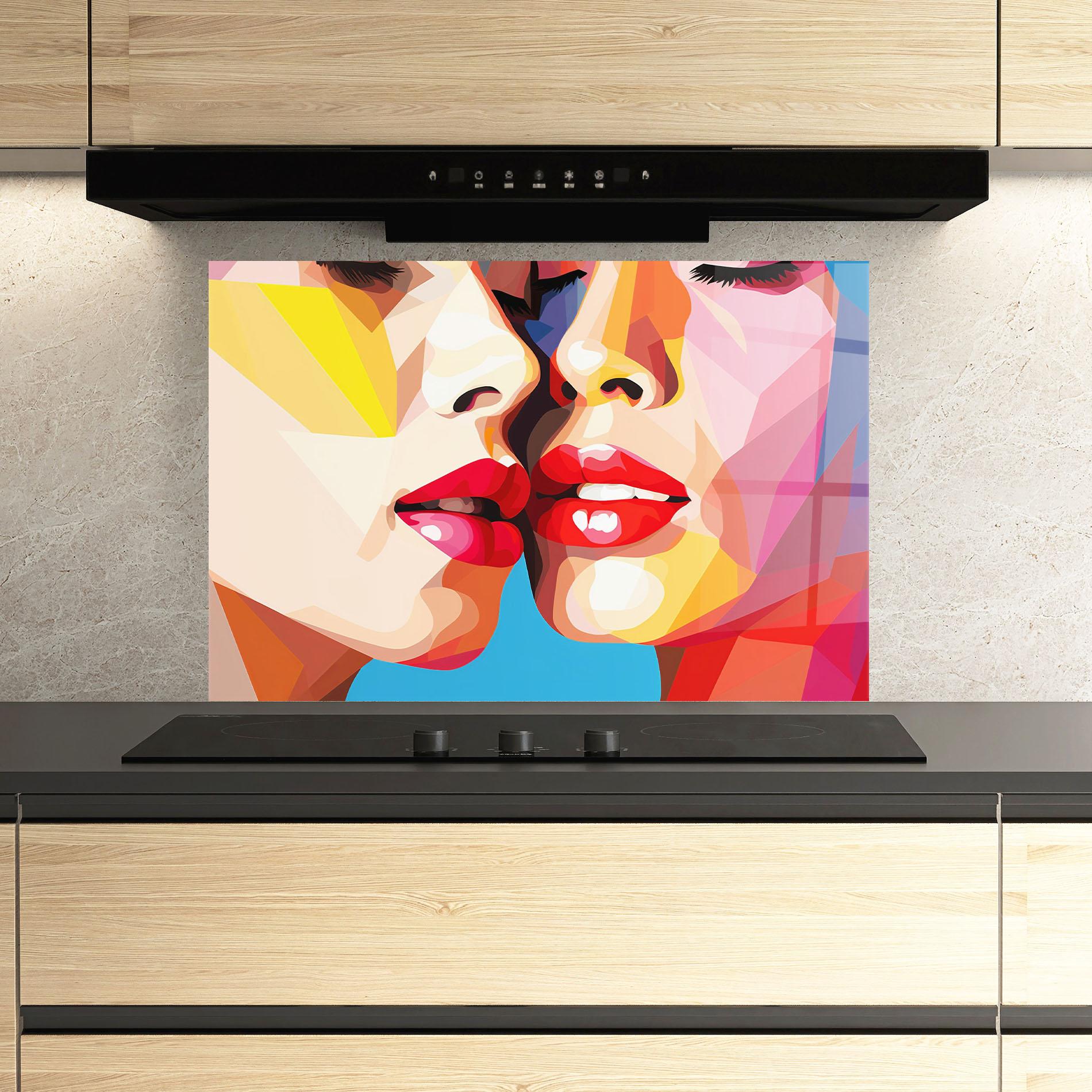 Panou Sticla Bucatarie Lips Kissing mockup 3