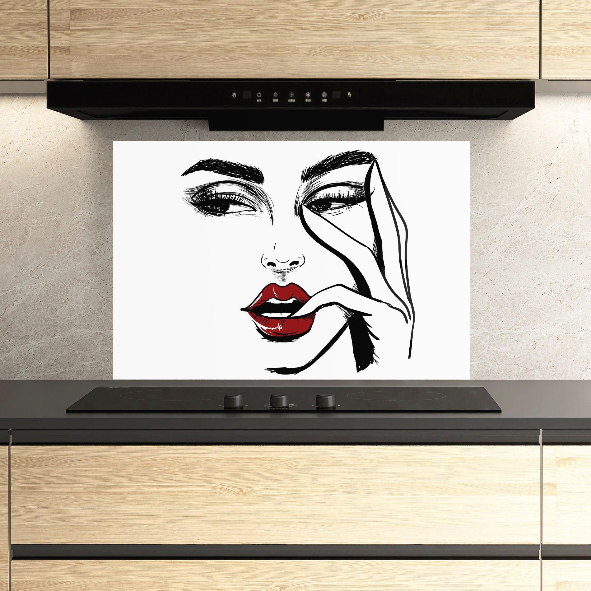 Panou Sticla Bucatarie Red Lips Looking mockup 3