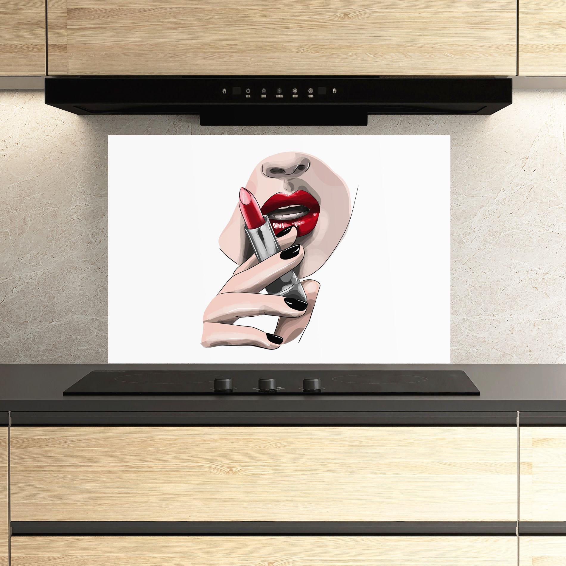 Panou Sticla Bucatarie Red Lipstick mockup 3