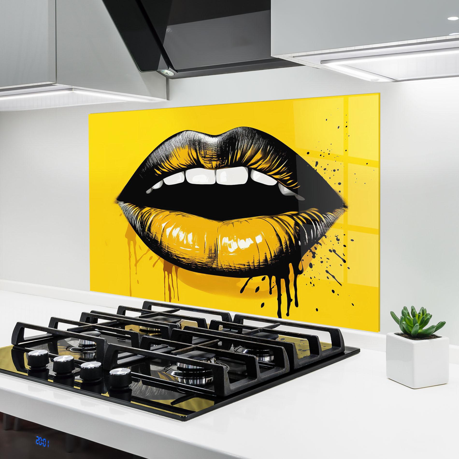 Panou Sticla Bucatarie Black Yellow Lips mockup 6