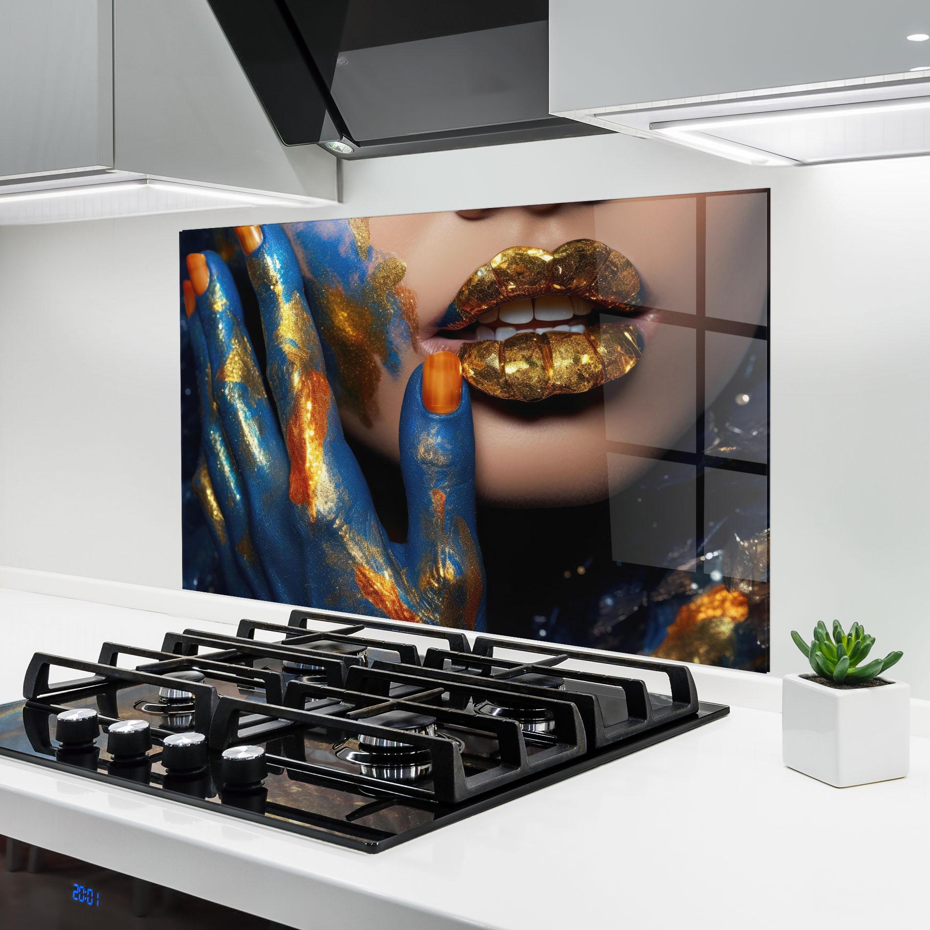 Panou Sticla Bucatarie Blue Hand Lips mockup 6