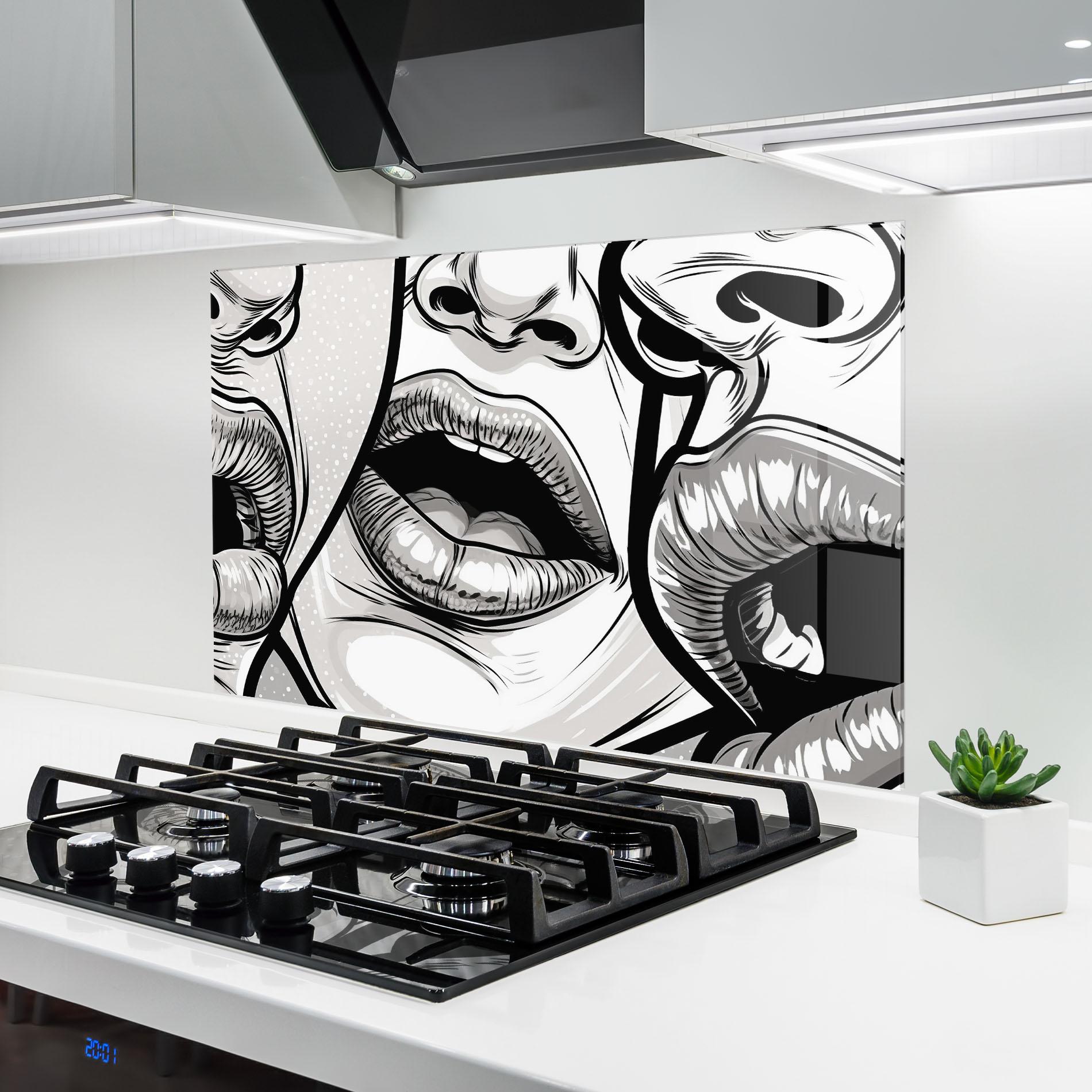 Panou Sticla Bucatarie Comic Book Lips mockup 6