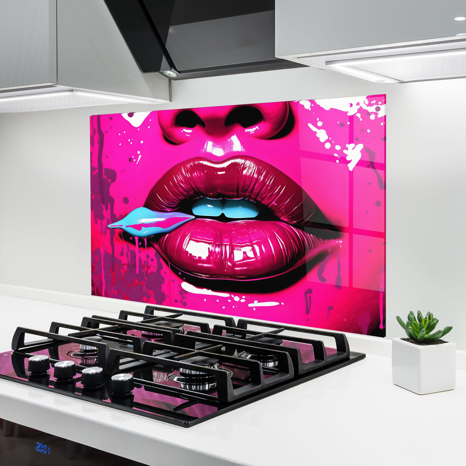 Panou Sticla Bucatarie Dark Pink Lips Art mockup 6