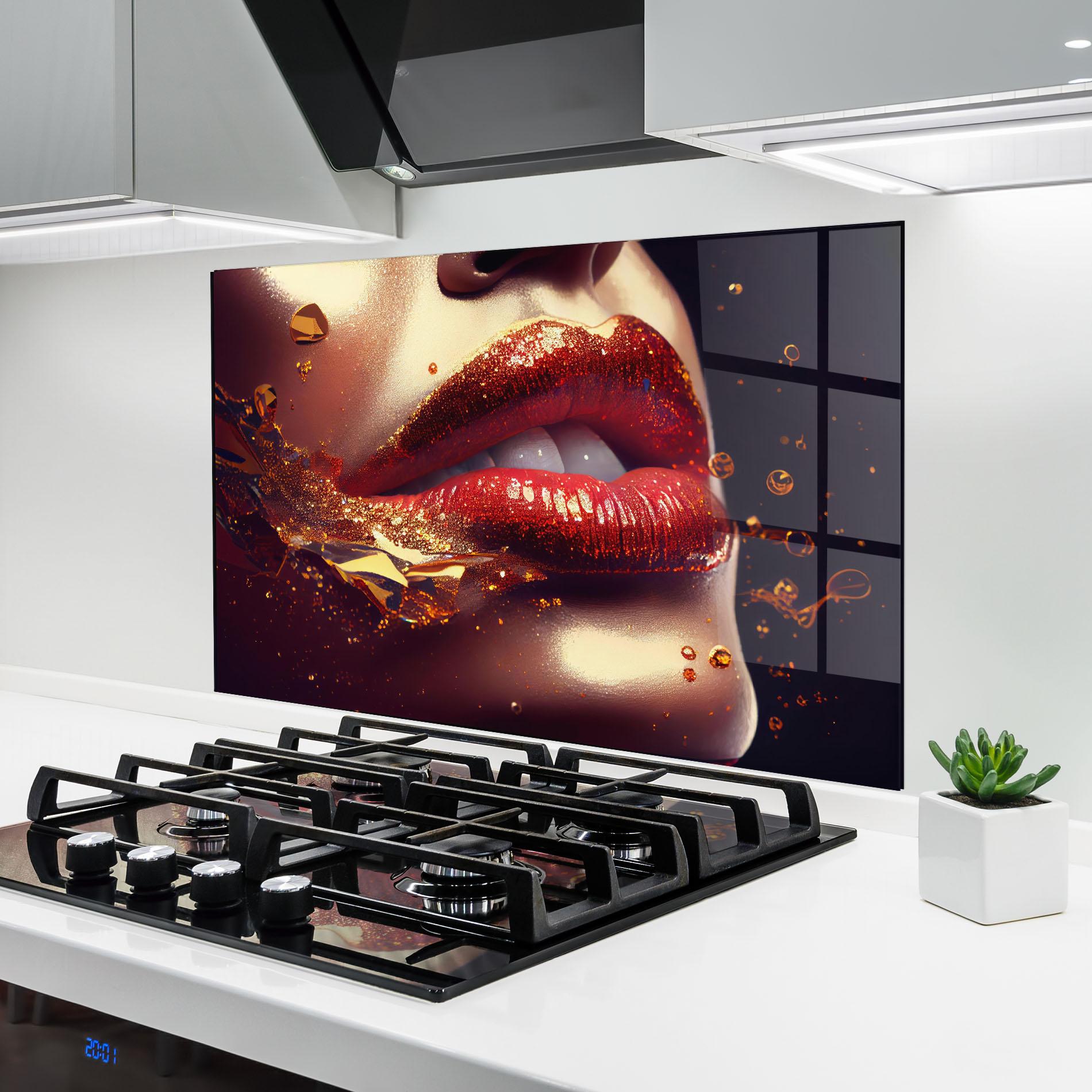 Panou Sticla Bucatarie Gold Glitter Lips mockup 6