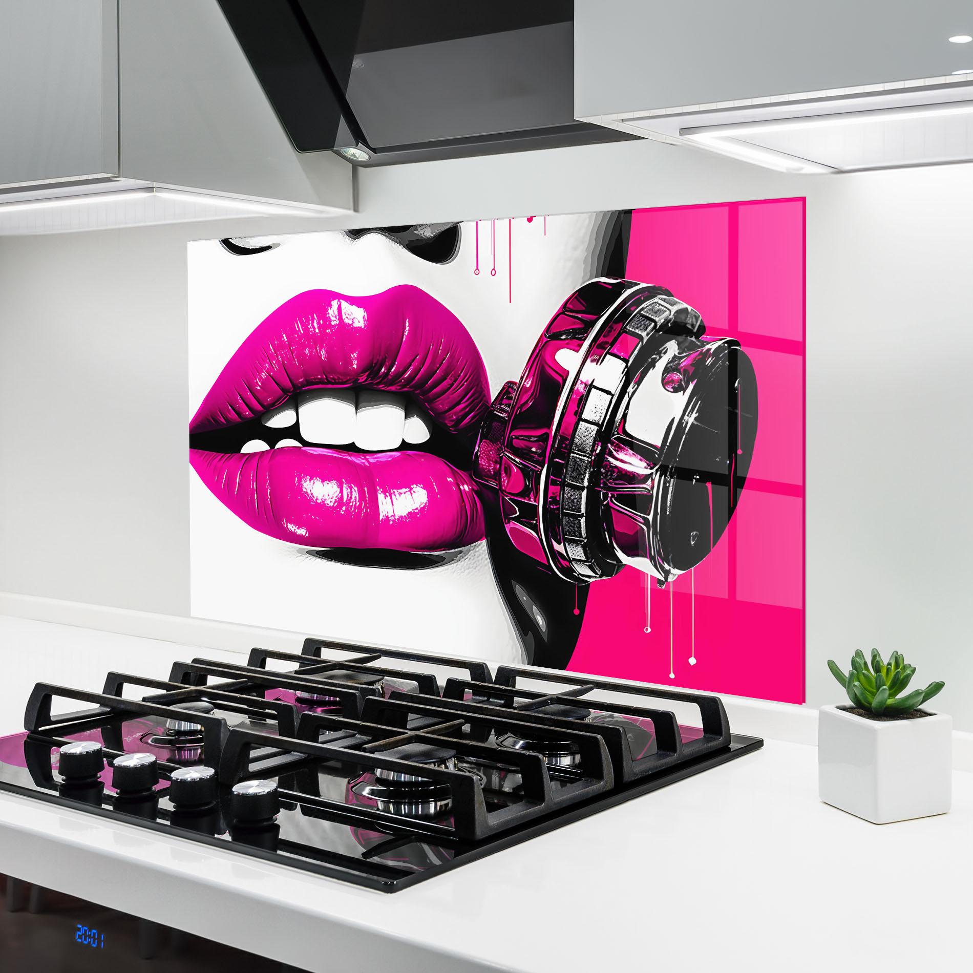 Panou Sticla Bucatarie Hot Pink Lips mockup 6