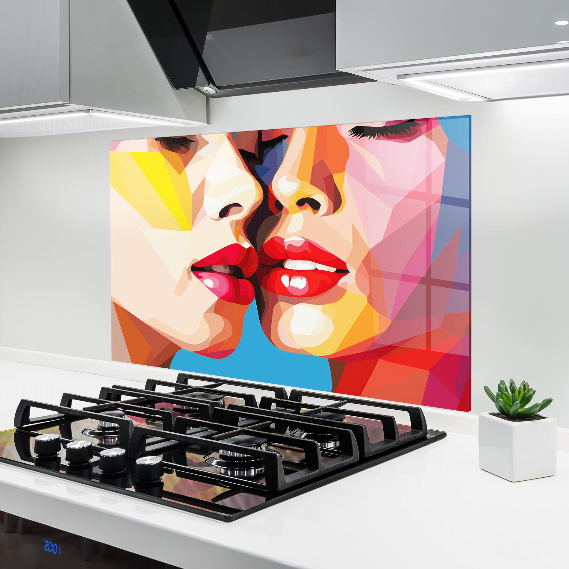 Panou Sticla Bucatarie Lips Kissing mockup 6