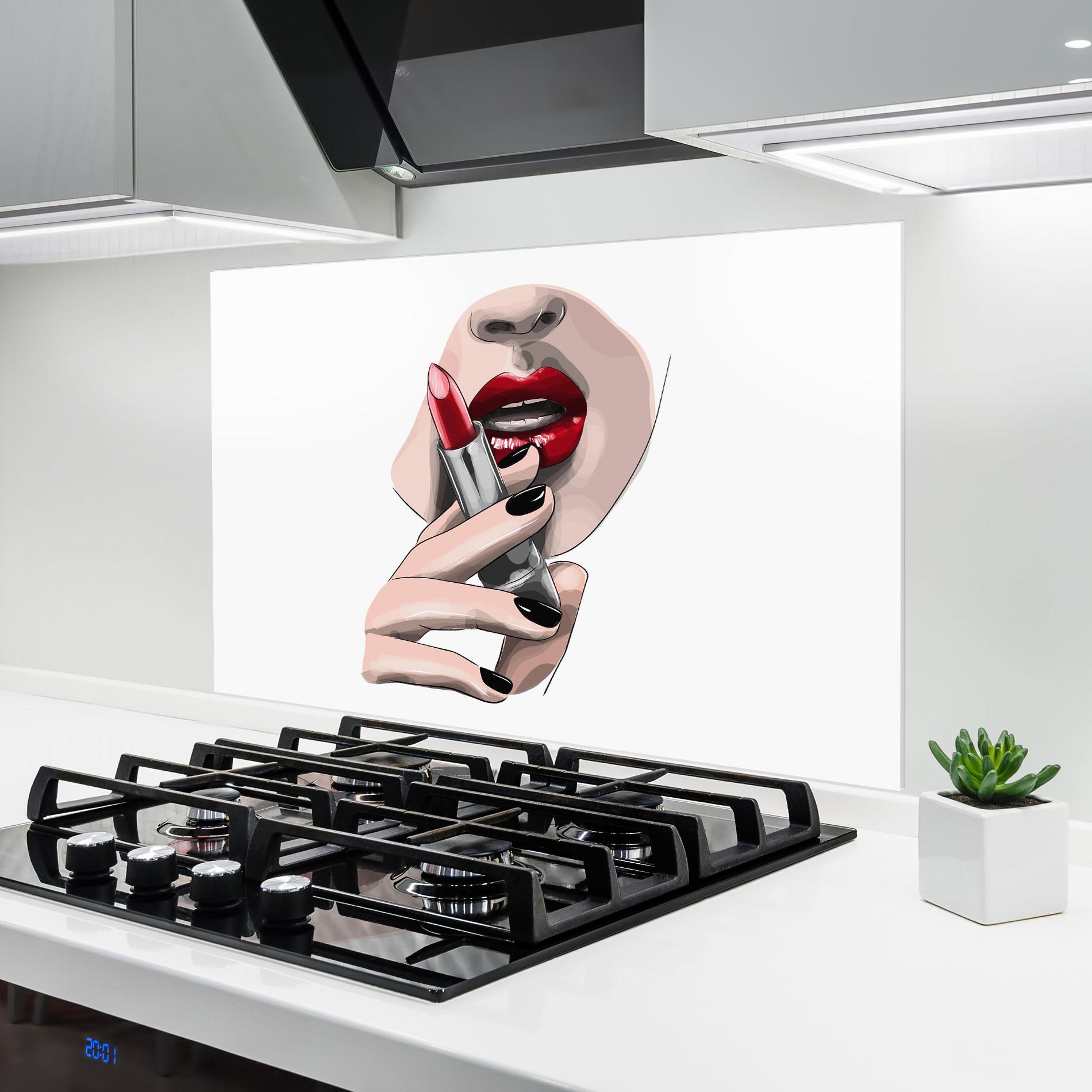 Panou Sticla Bucatarie Red Lipstick mockup 6