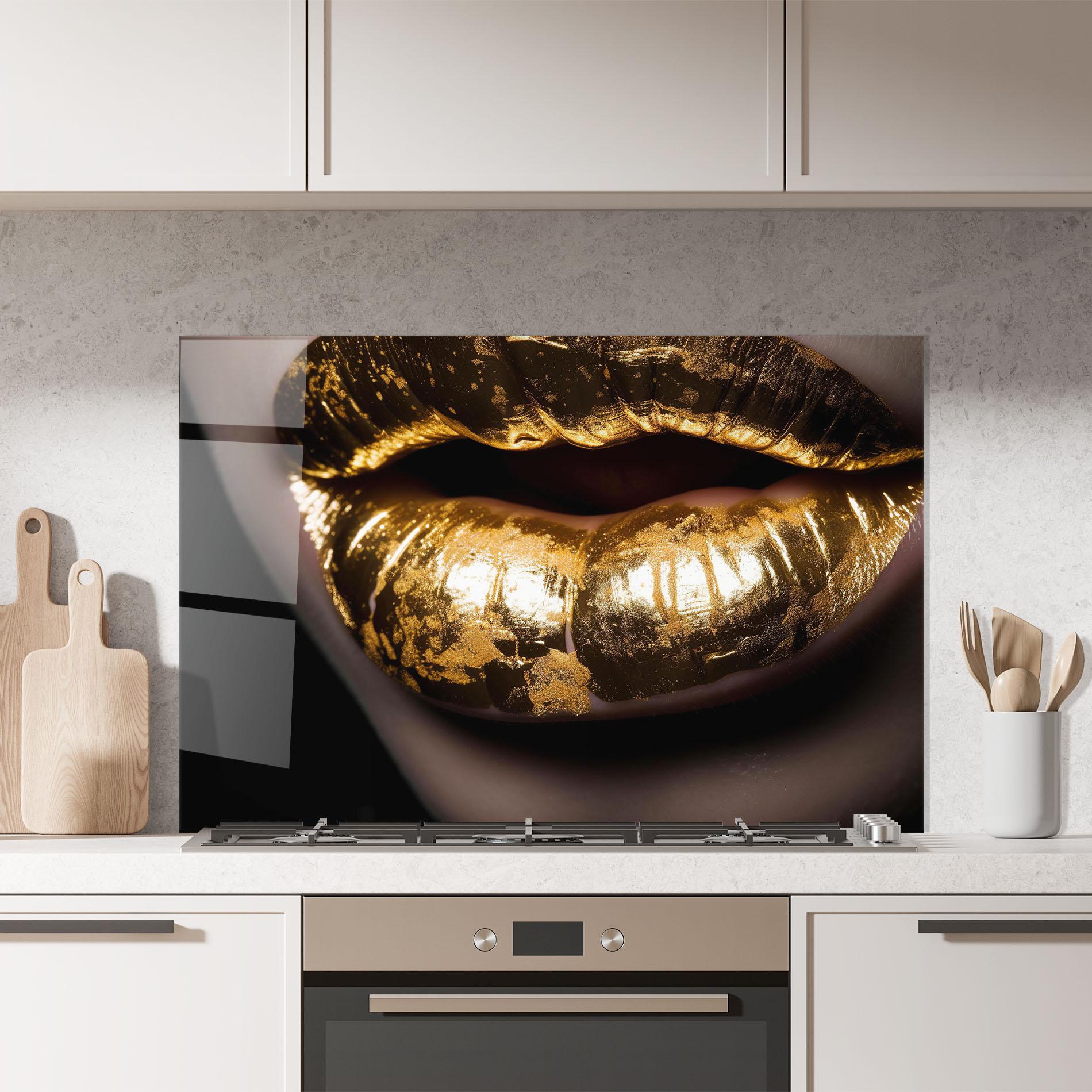 Panou Sticla Bucatarie Big Gold Lips mockup 7