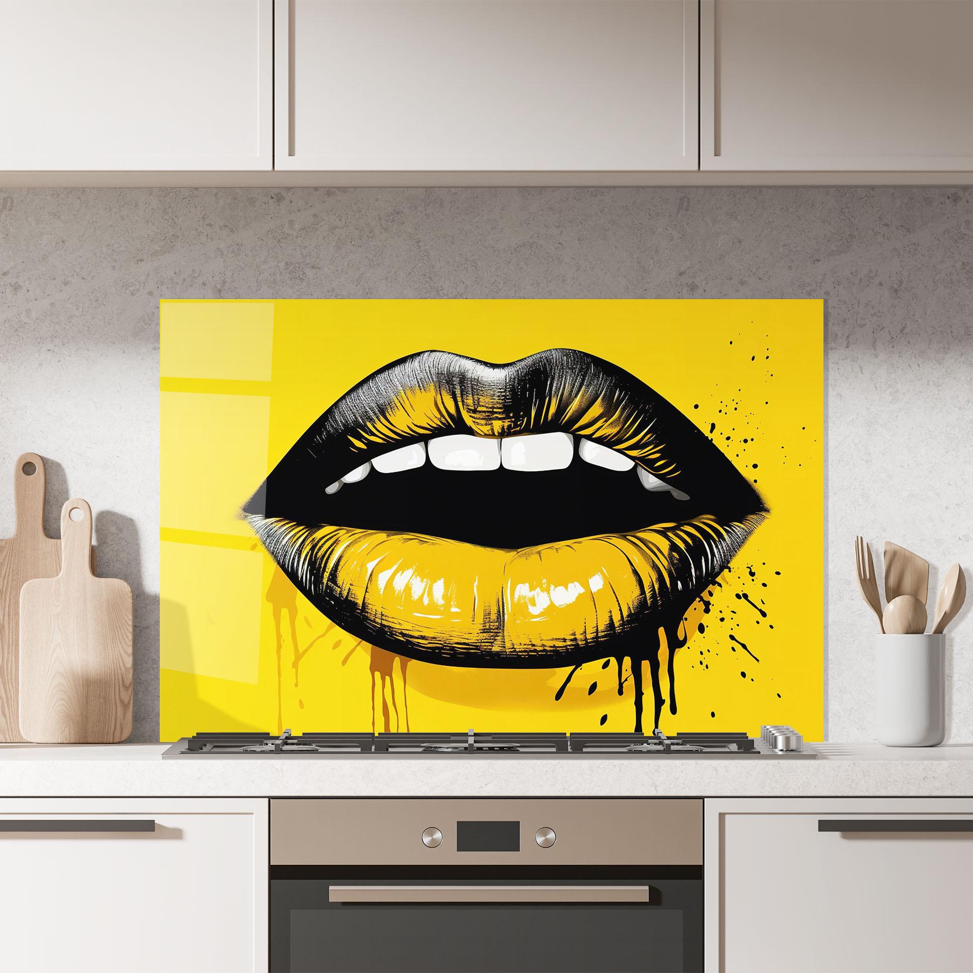 Panou Sticla Bucatarie Black Yellow Lips mockup 7