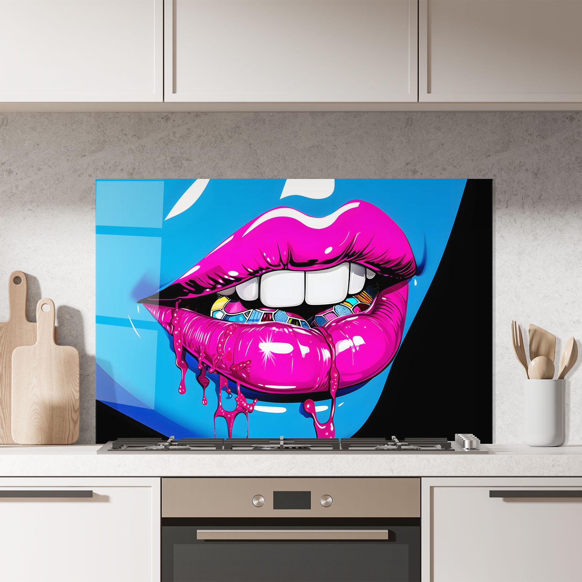 Panou Sticla Bucatarie Blue Pink Lips Art mockup 7