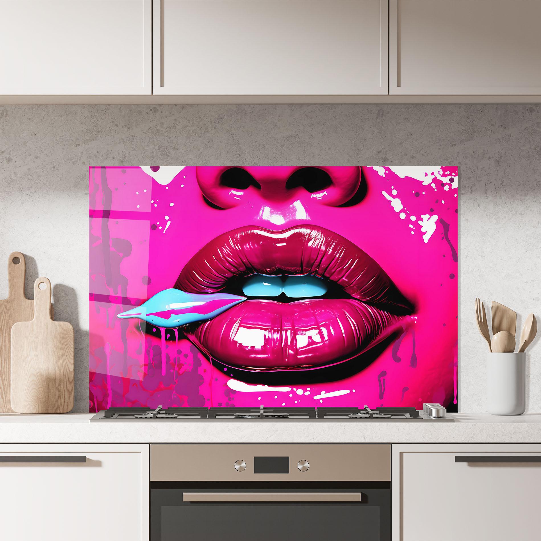 Panou Sticla Bucatarie Dark Pink Lips Art mockup 7