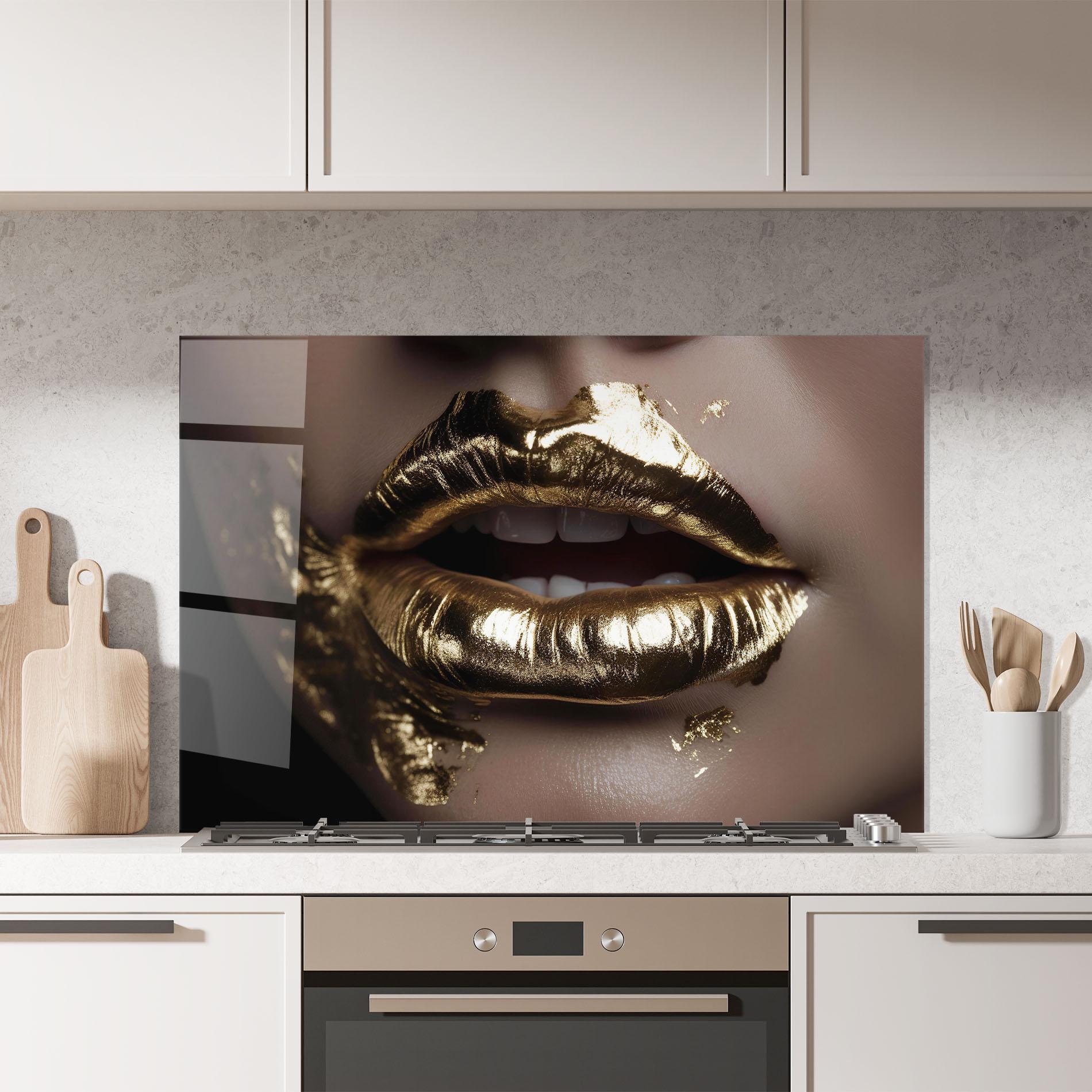 Panou Sticla Bucatarie Gold Lips mockup 7