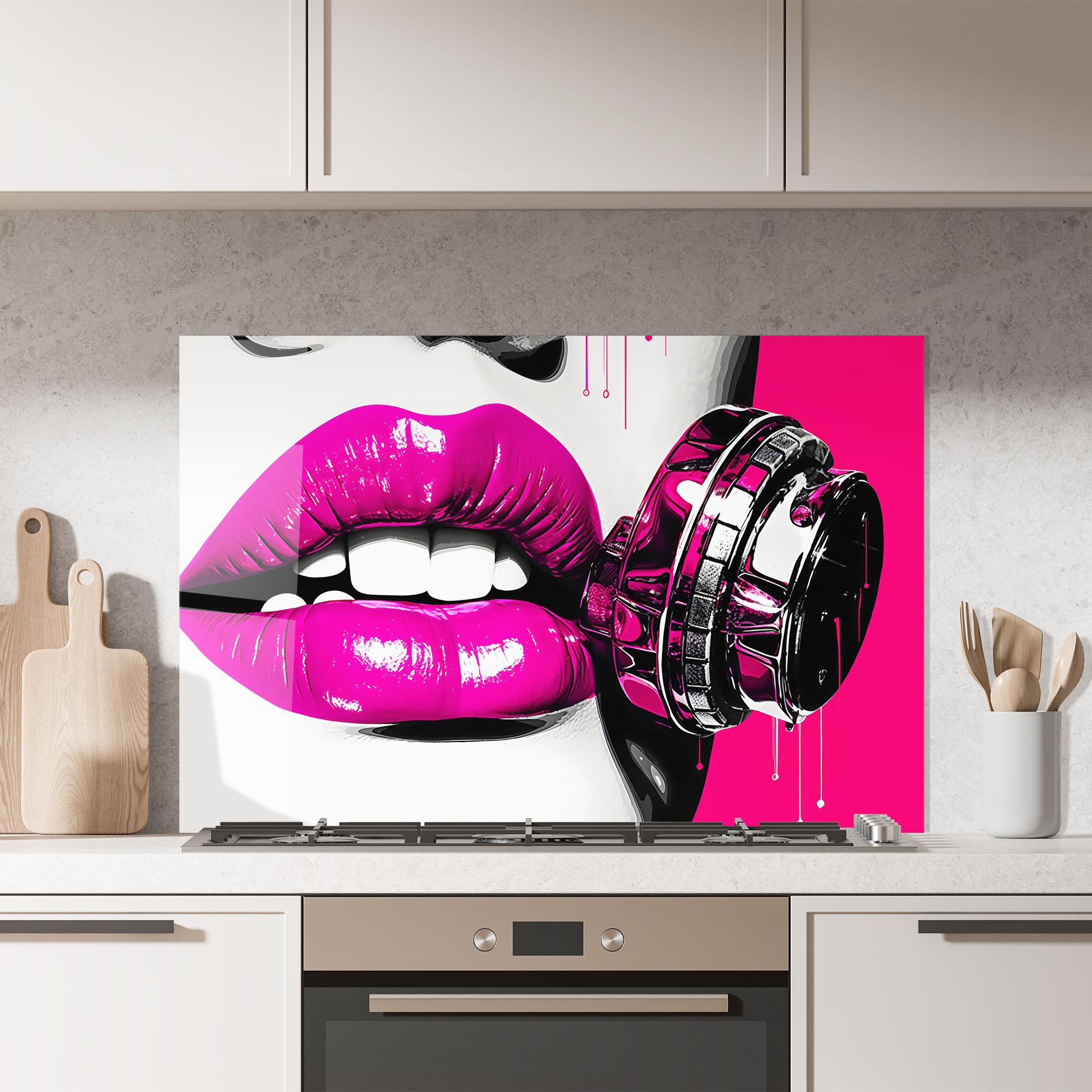 Panou Sticla Bucatarie Hot Pink Lips mockup 7