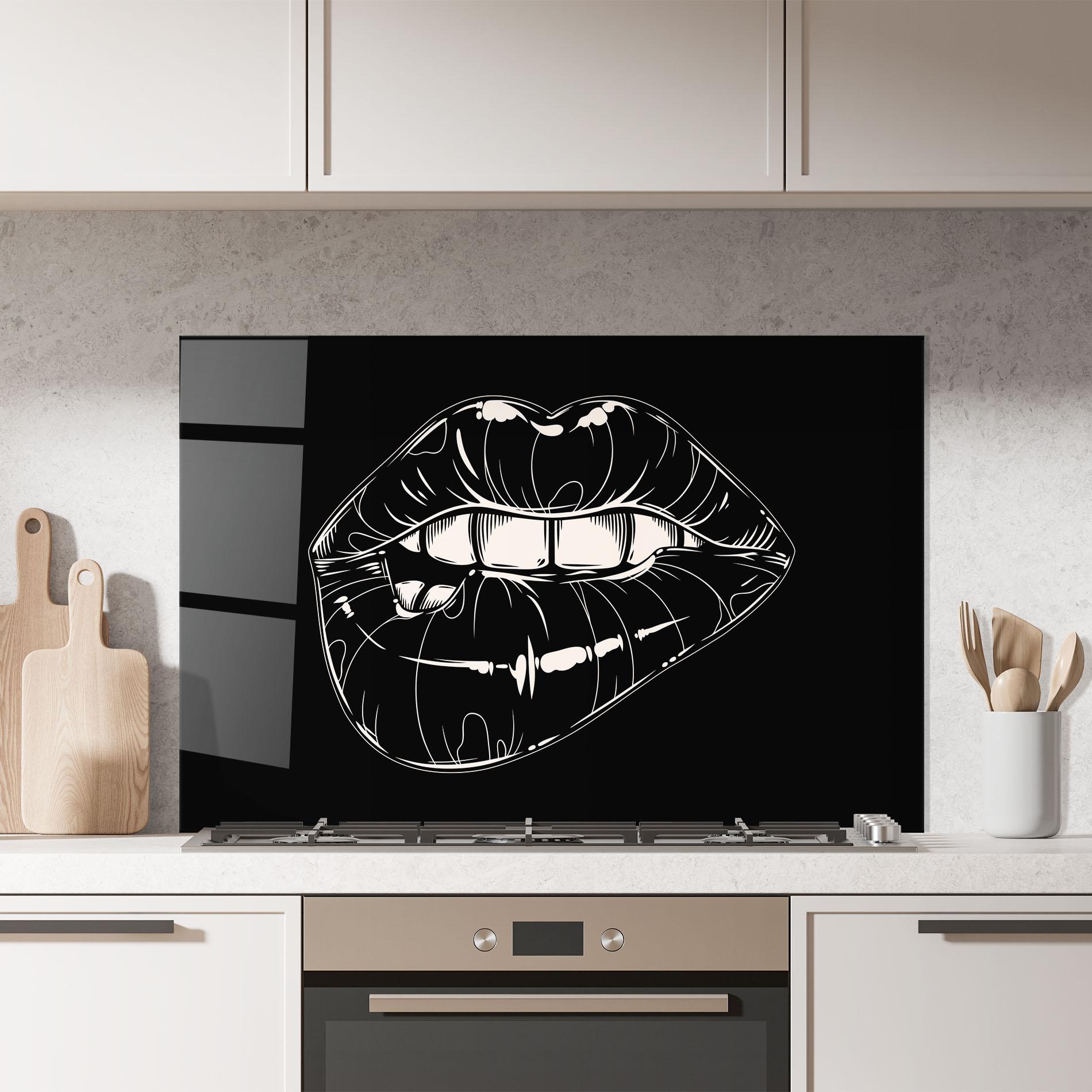 Panou Sticla Bucatarie Lips On Black Art mockup 7