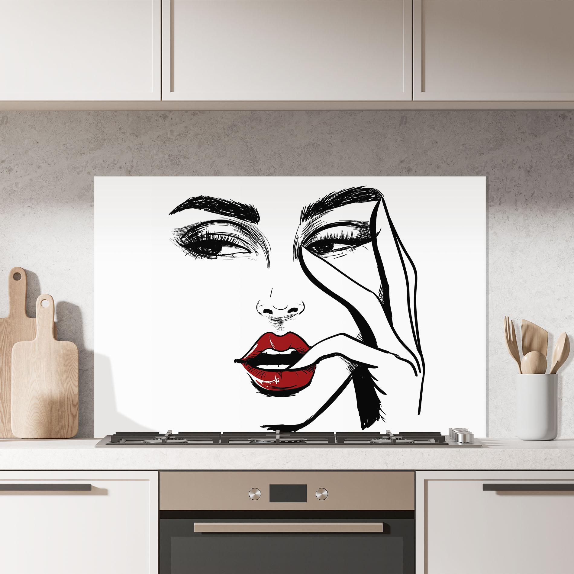 Panou Sticla Bucatarie Red Lips Looking mockup 7