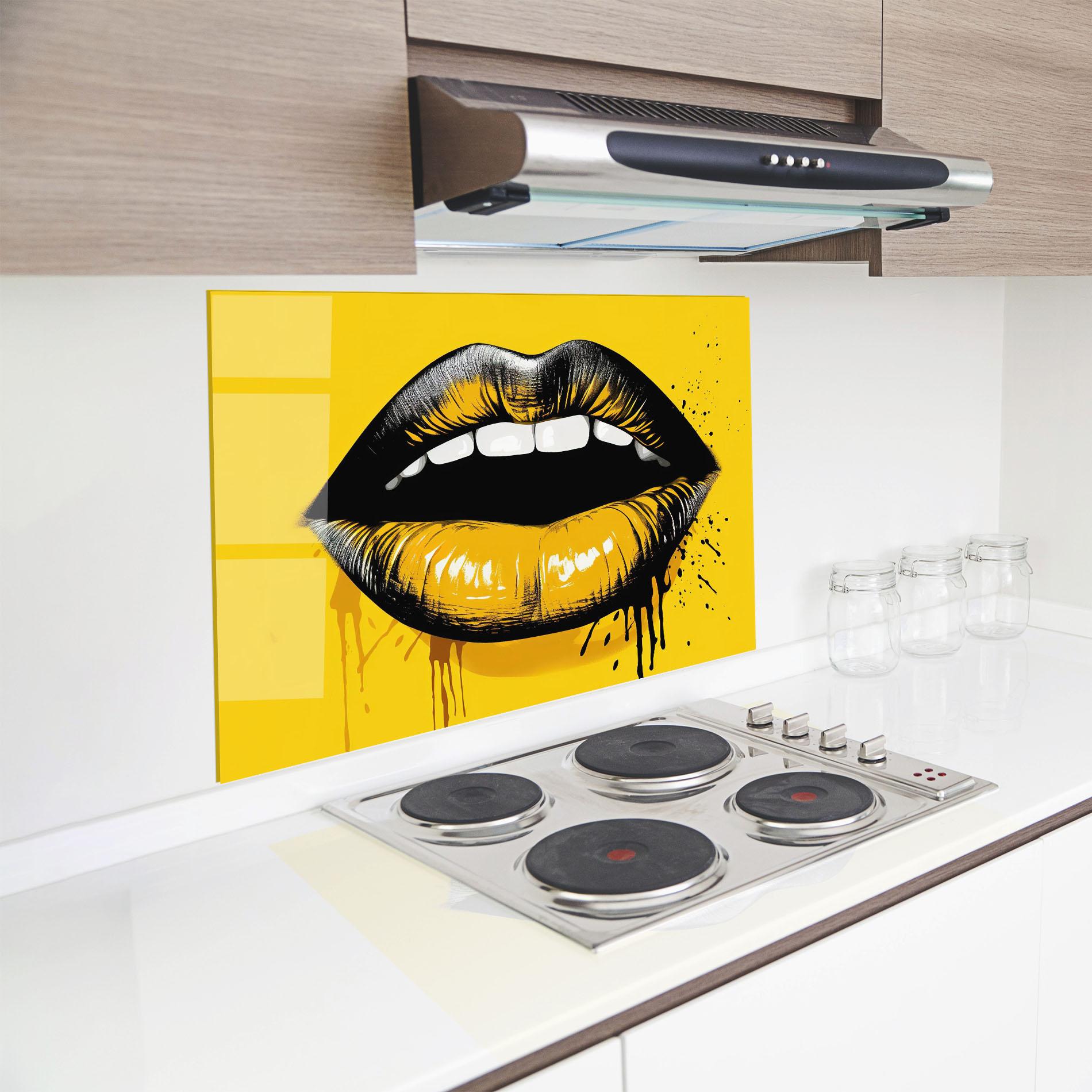 Panou Sticla Bucatarie Black Yellow Lips mockup 8