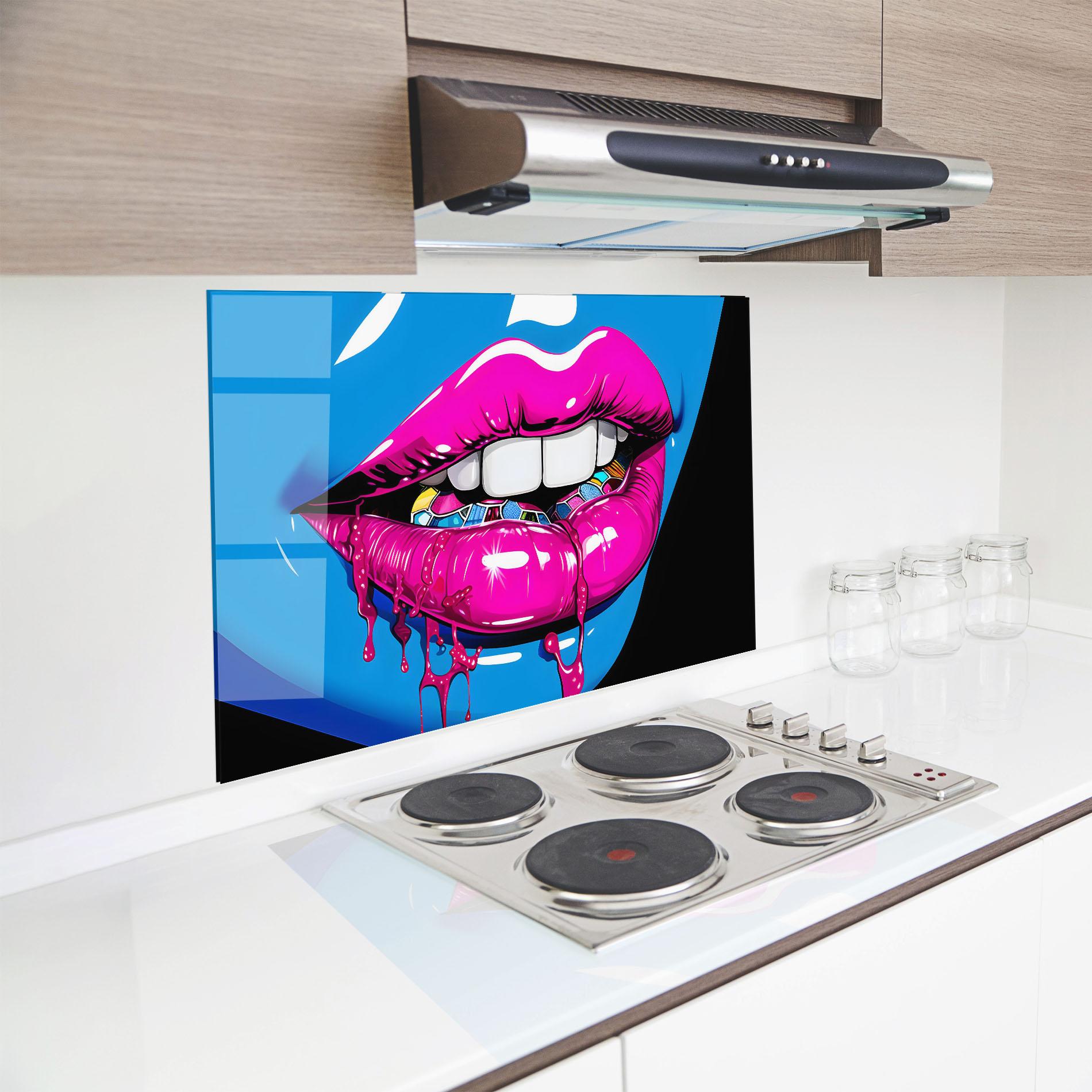 Panou Sticla Bucatarie Blue Pink Lips Art mockup 8
