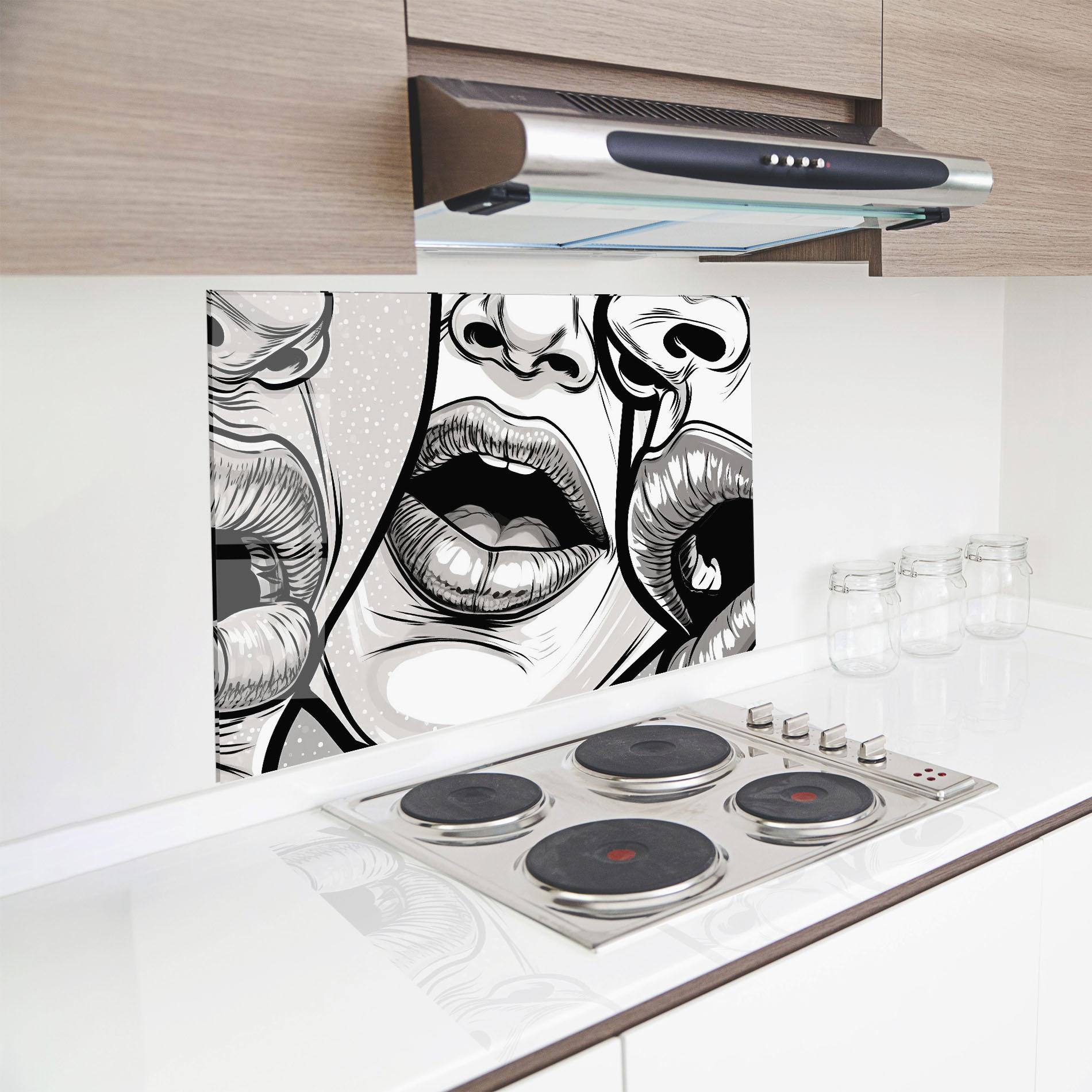 Panou Sticla Bucatarie Comic Book Lips mockup 8