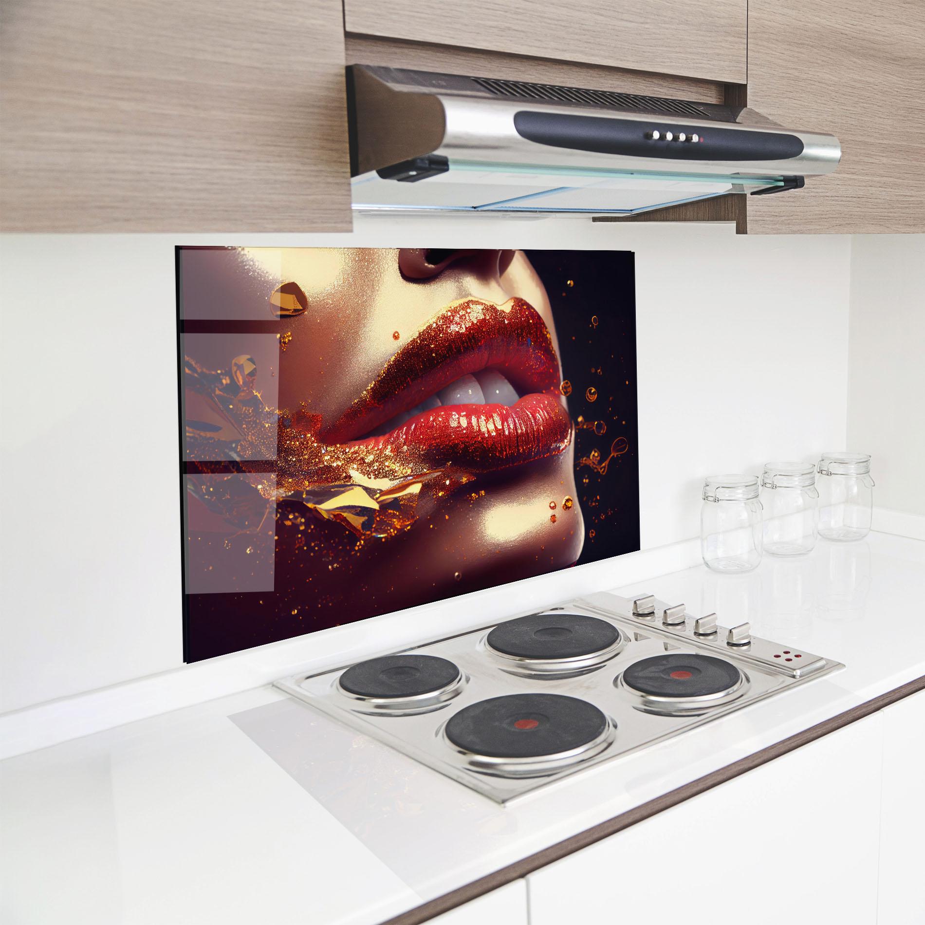 Panou Sticla Bucatarie Gold Glitter Lips mockup 8