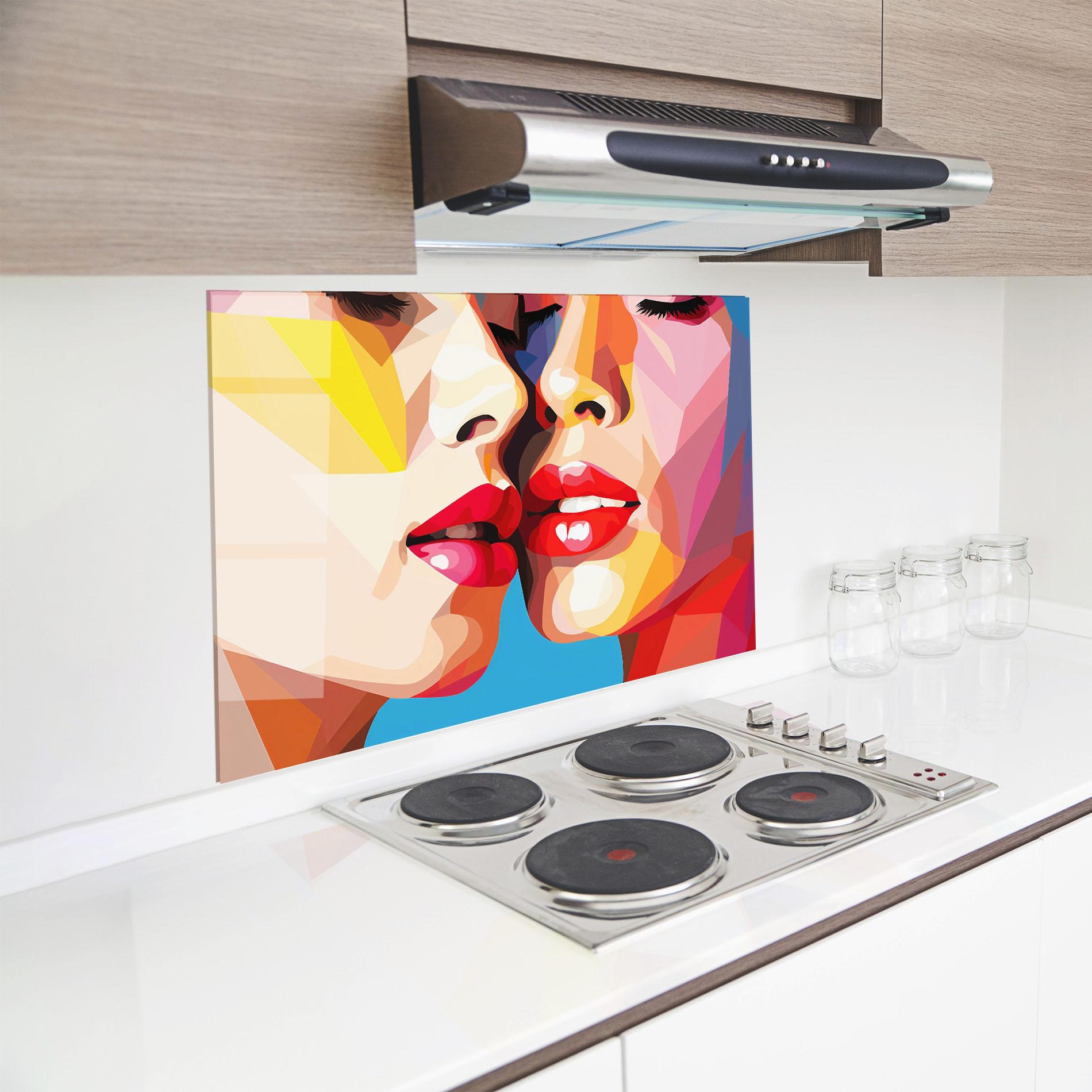 Panou Sticla Bucatarie Lips Kissing mockup 8