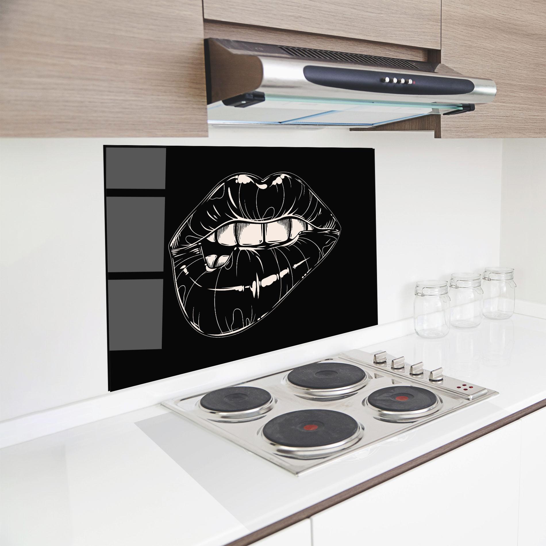 Panou Sticla Bucatarie Lips On Black Art mockup 8