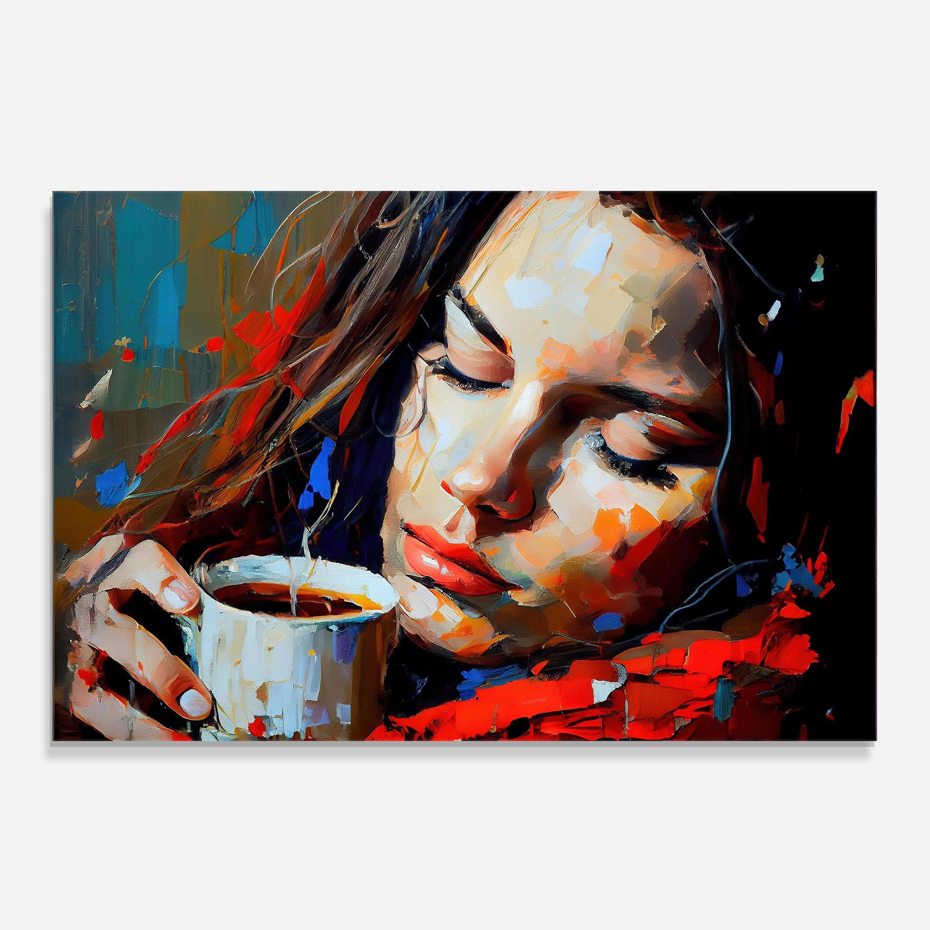 Panou Sticla Bucatarie Abstract Woman Coffee mockup 0