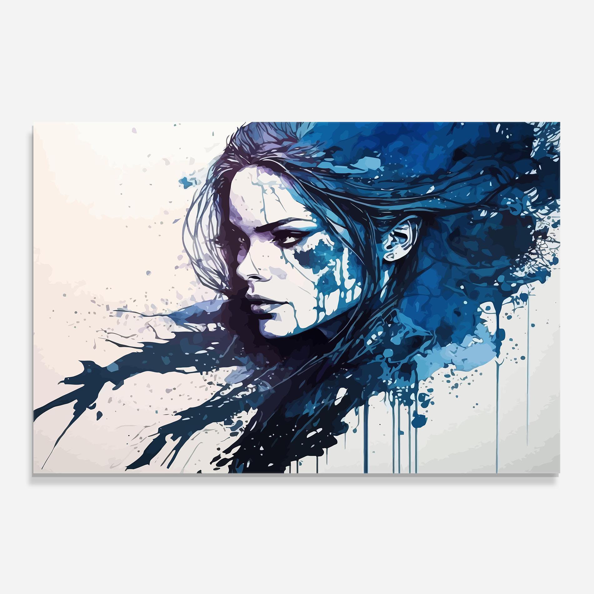 Panou Sticla Bucatarie Blue Hair Portrait mockup 0