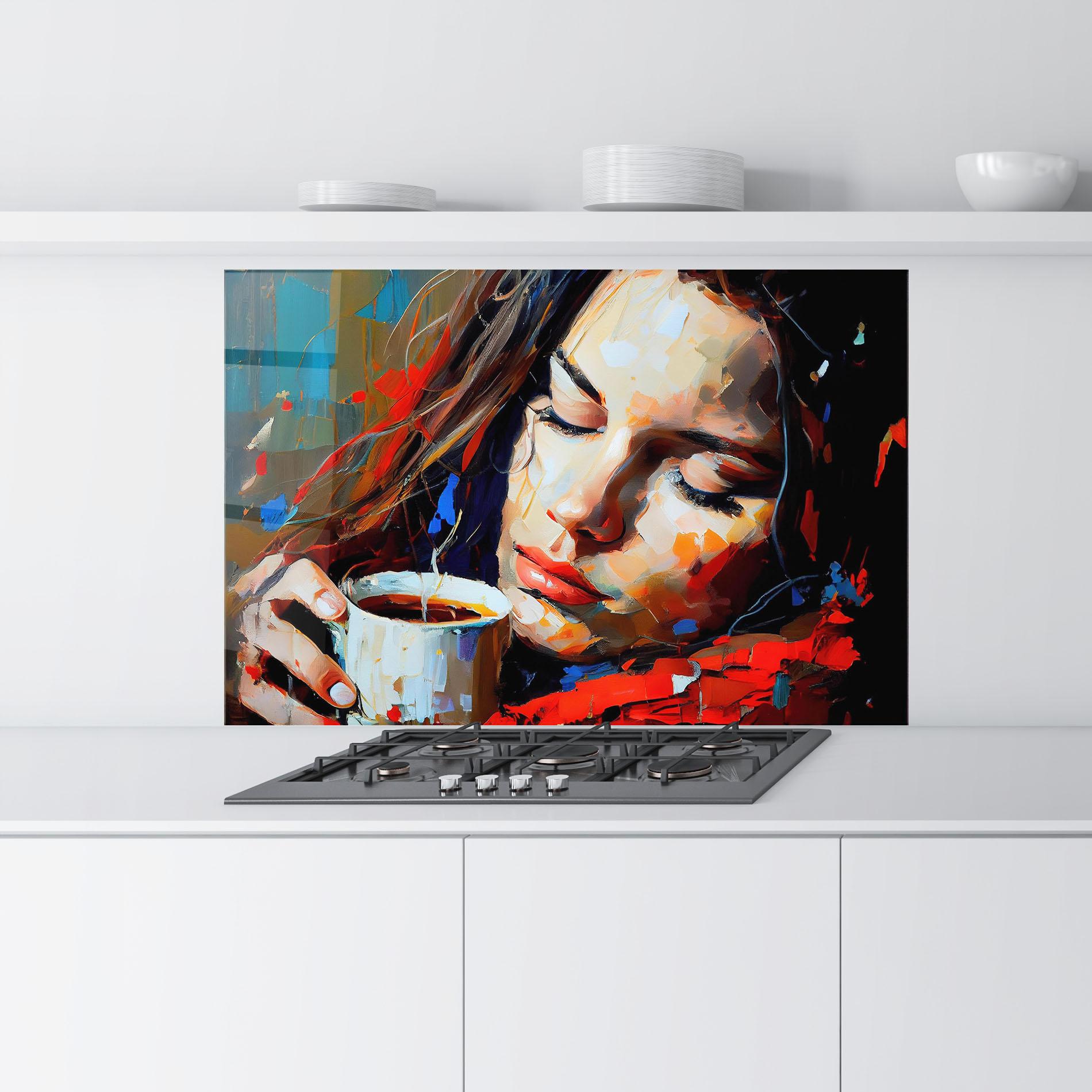 Panou Sticla Bucatarie Abstract Woman Coffee mockup 9