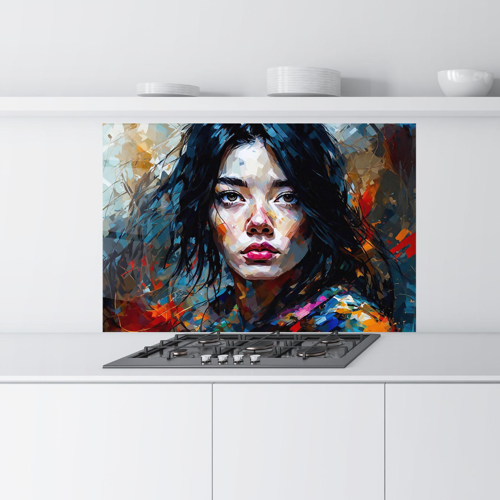 Panou Sticla Bucatarie Artistic Girl Bright Makeup mockup 9