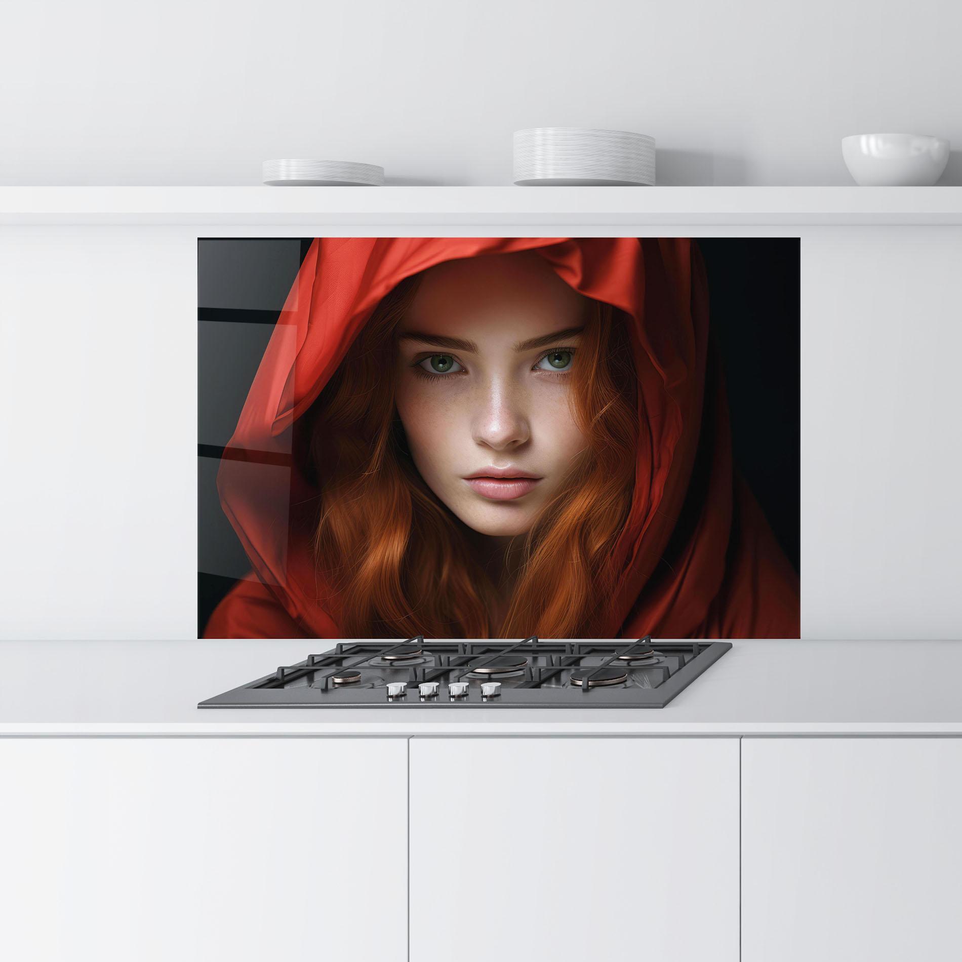 Panou Sticla Bucatarie Red Hood Portrait mockup 9
