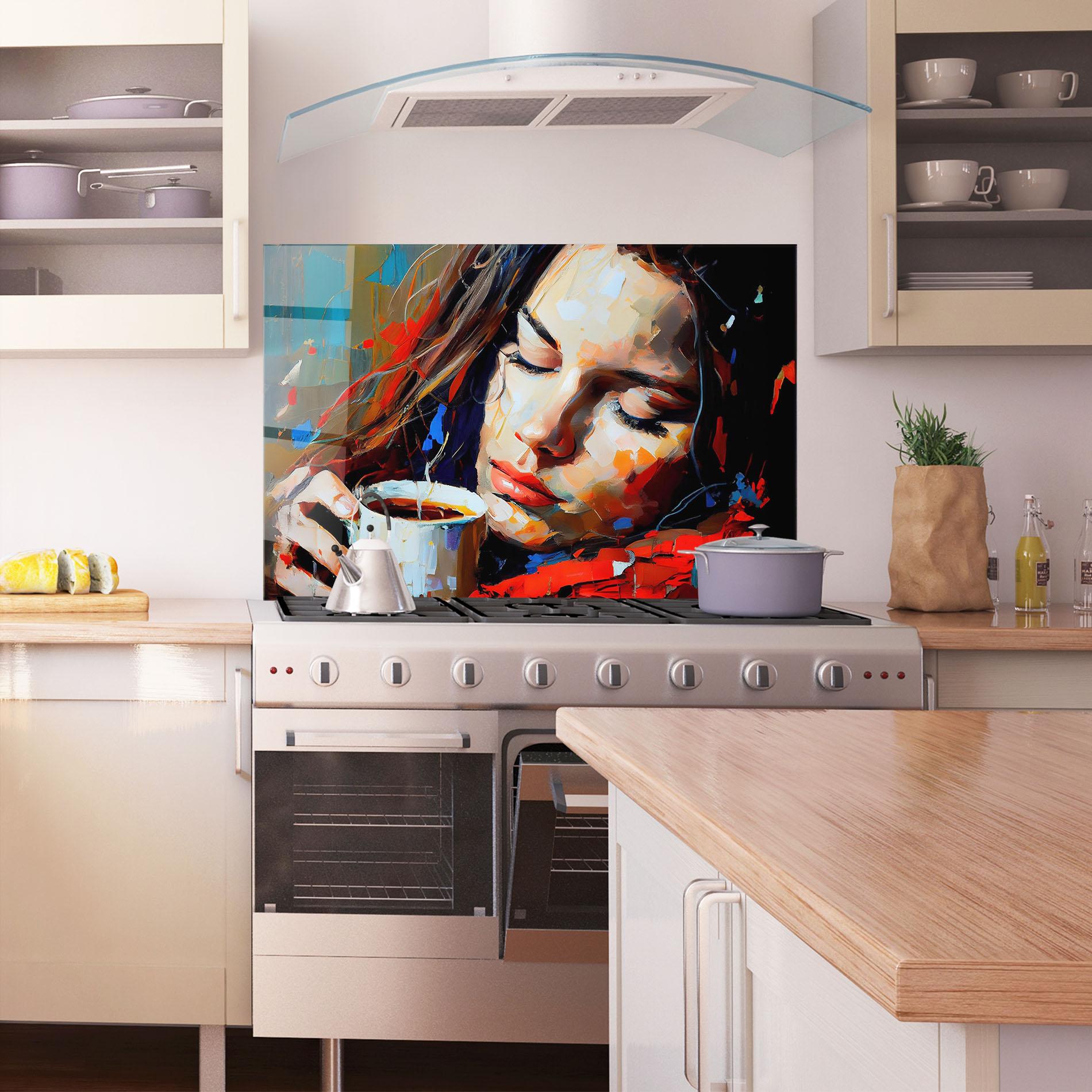 Panou Sticla Bucatarie Abstract Woman Coffee mockup 1