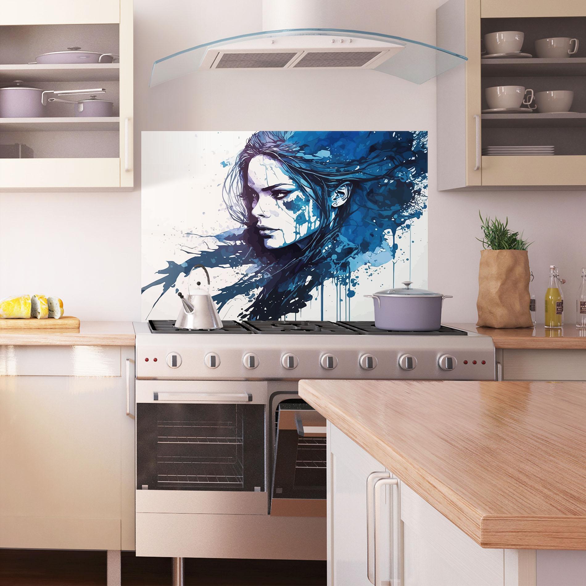 Panou Sticla Bucatarie Blue Hair Portrait mockup 1