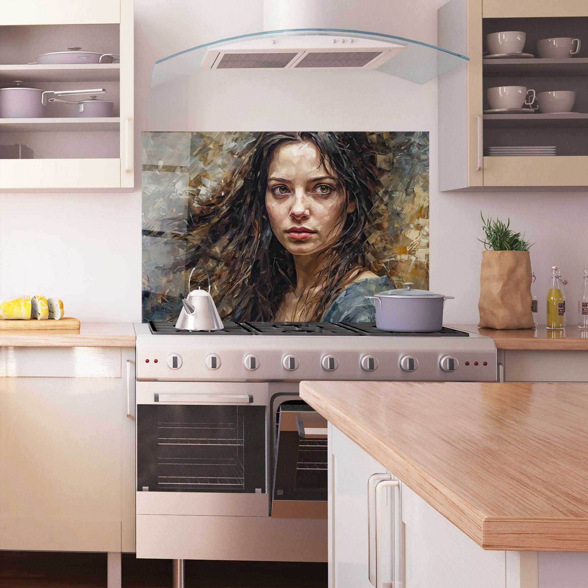 Panou Sticla Bucatarie Darkhaired Woman Portrait mockup 1