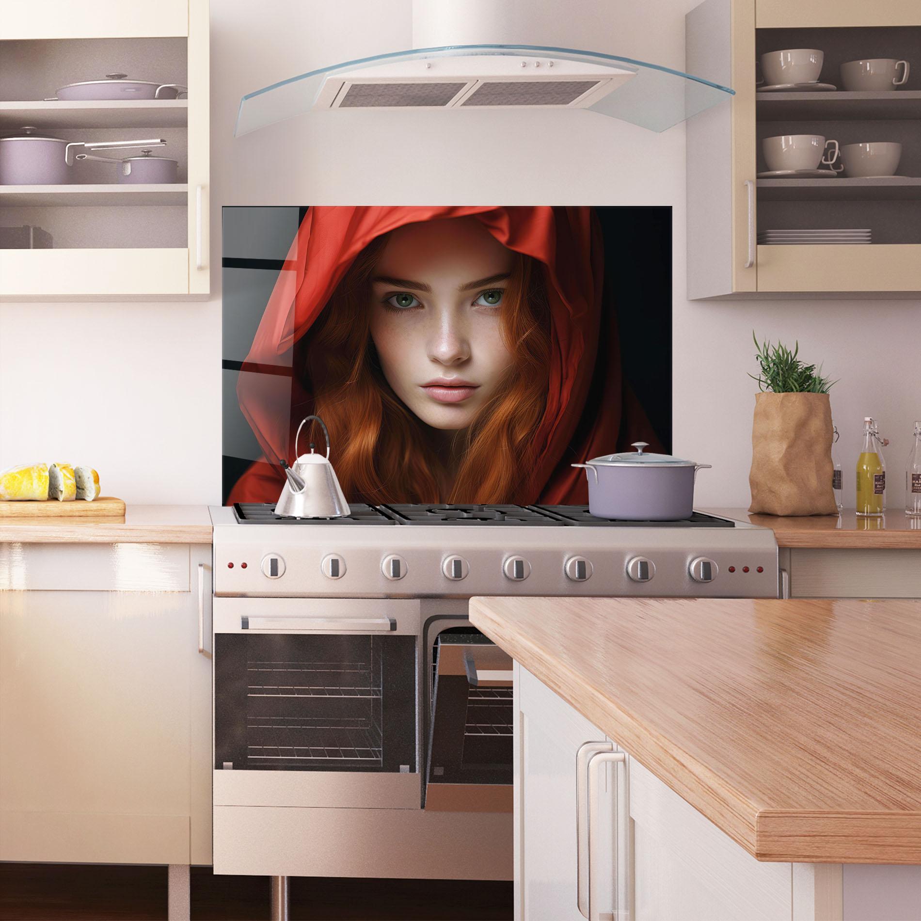 Panou Sticla Bucatarie Red Hood Portrait mockup 1
