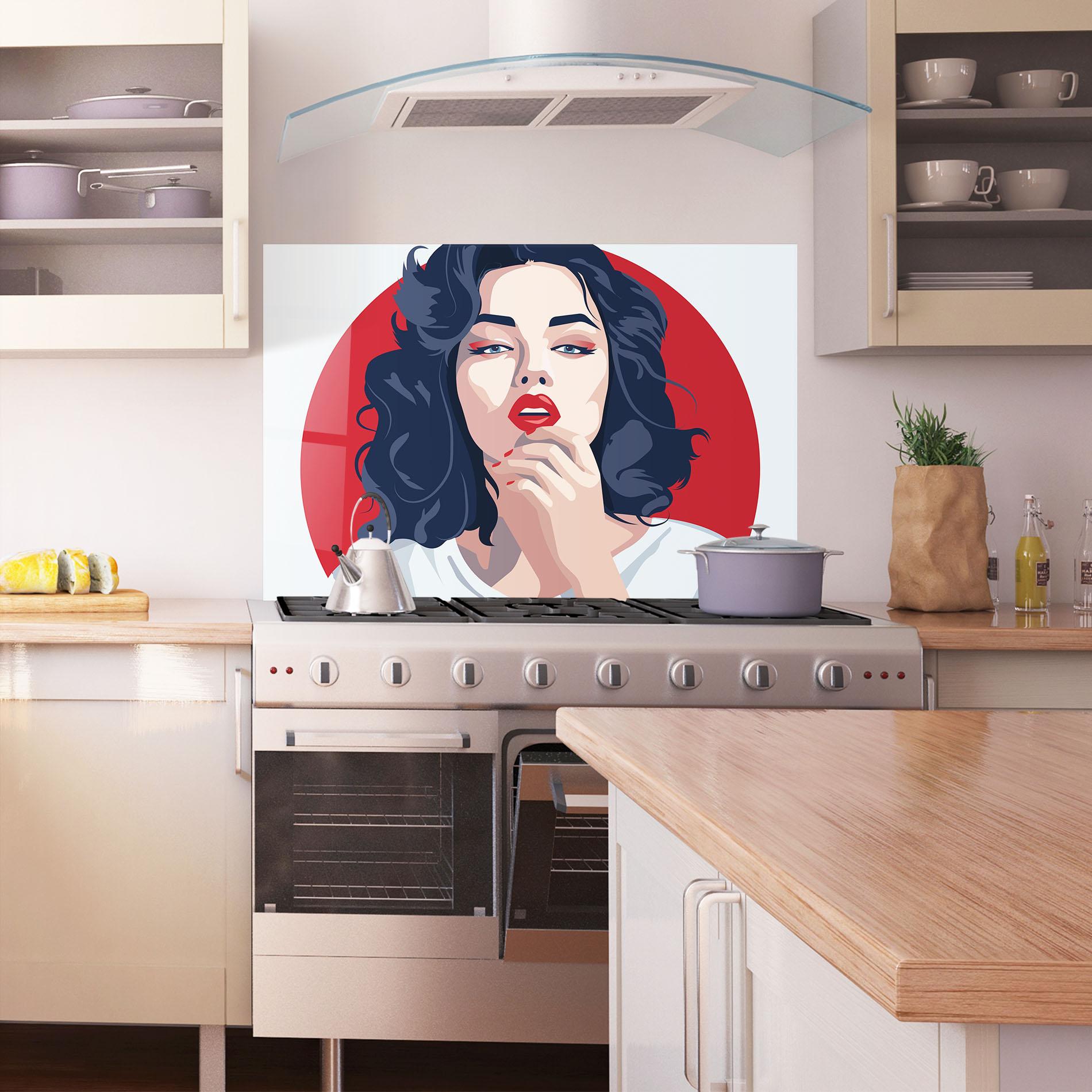 Panou Sticla Bucatarie Red Lips Portrait mockup 1