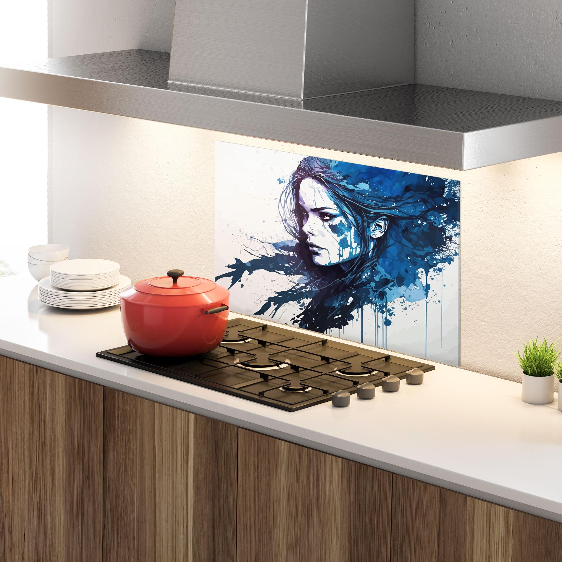 Panou Sticla Bucatarie Blue Hair Portrait mockup 4