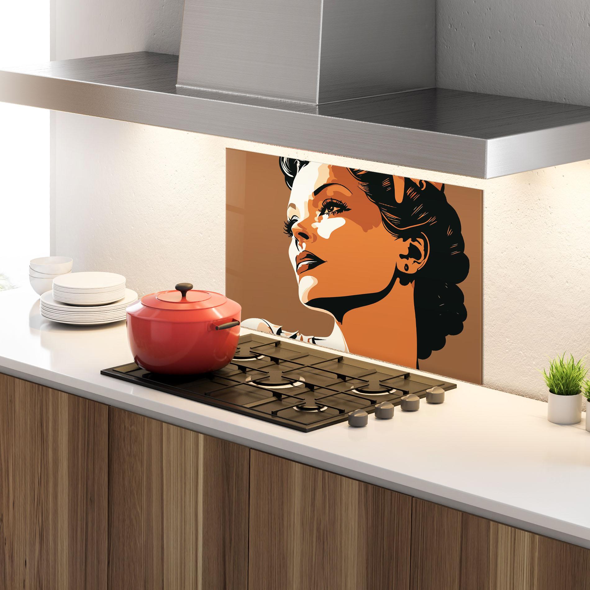 Panou Sticla Bucatarie Brown Portrait Lady mockup 4