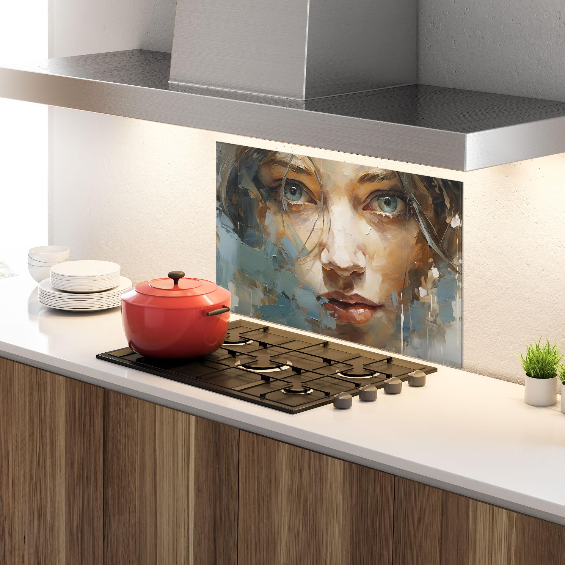 Panou Sticla Bucatarie Expressive Portrait mockup 4