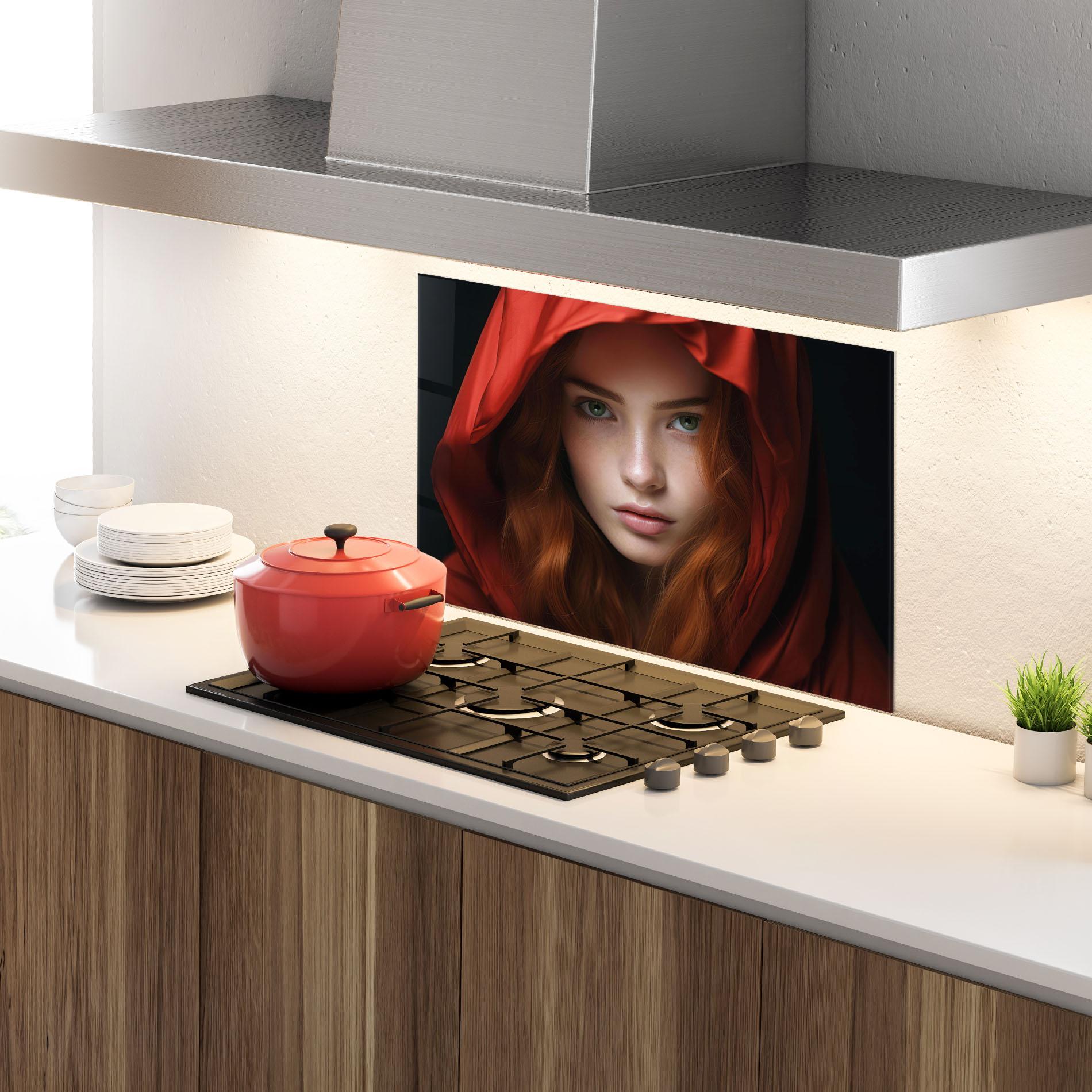 Panou Sticla Bucatarie Red Hood Portrait mockup 4