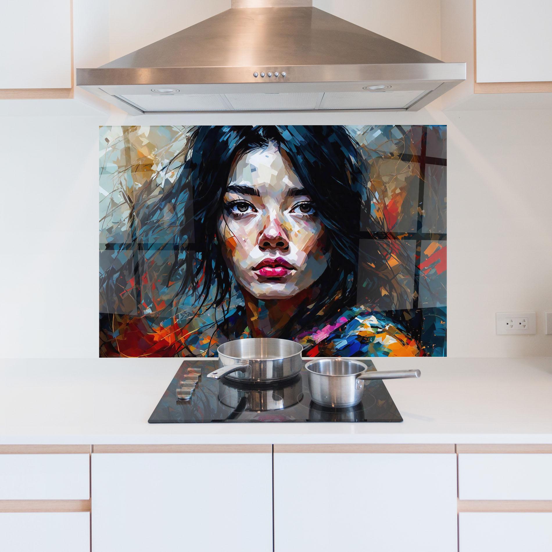 Panou Sticla Bucatarie Artistic Girl Bright Makeup mockup 5