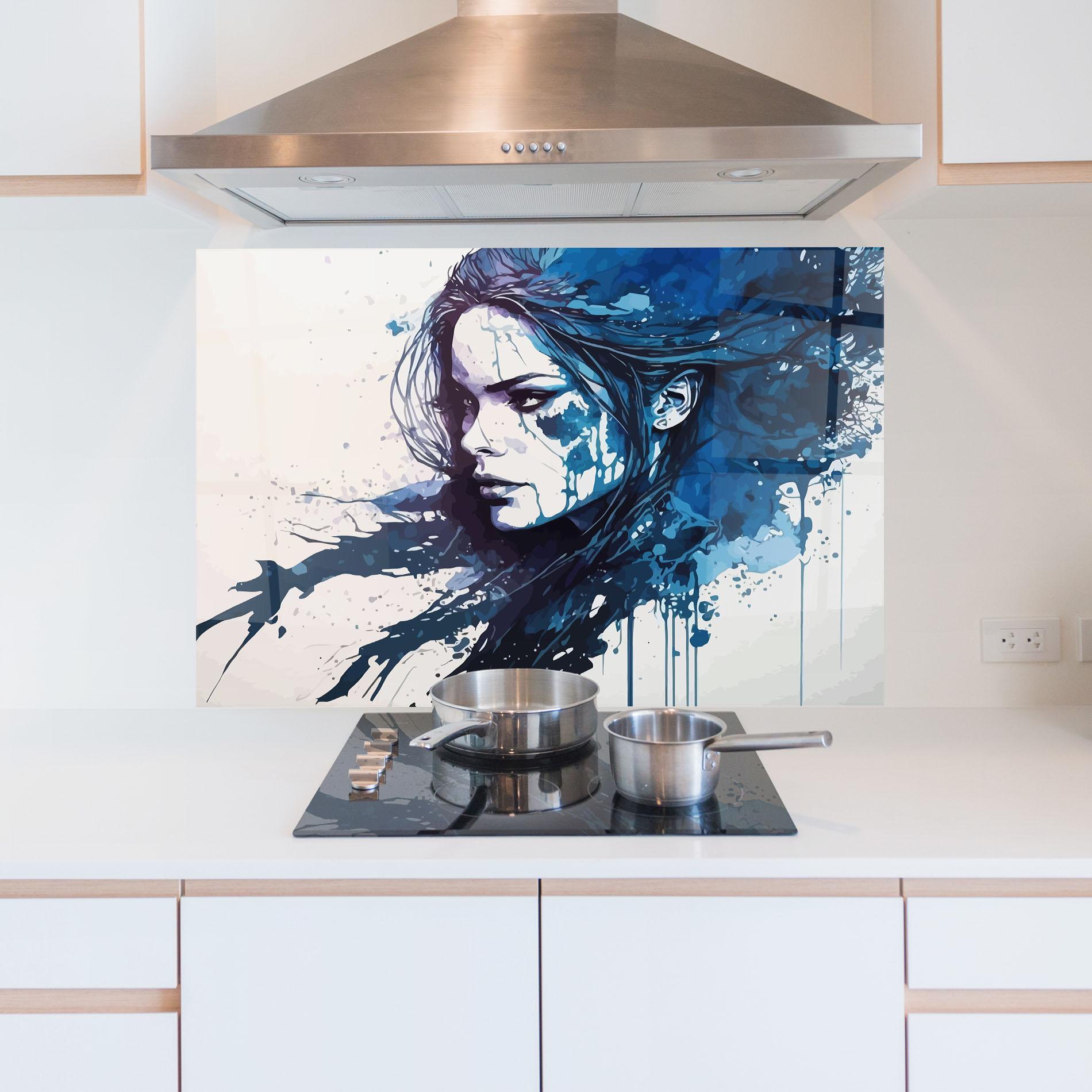 Panou Sticla Bucatarie Blue Hair Portrait mockup 5