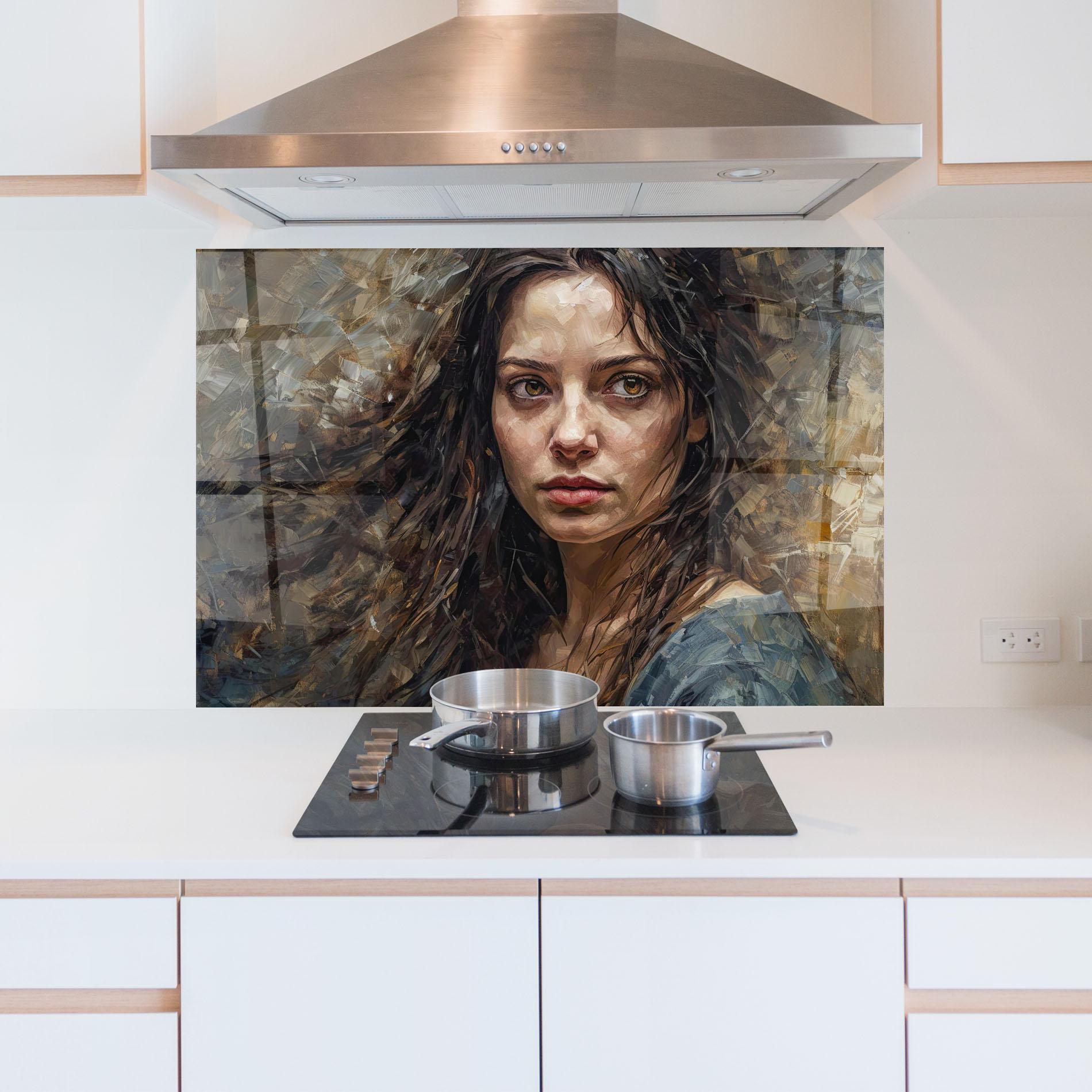 Panou Sticla Bucatarie Darkhaired Woman Portrait mockup 5