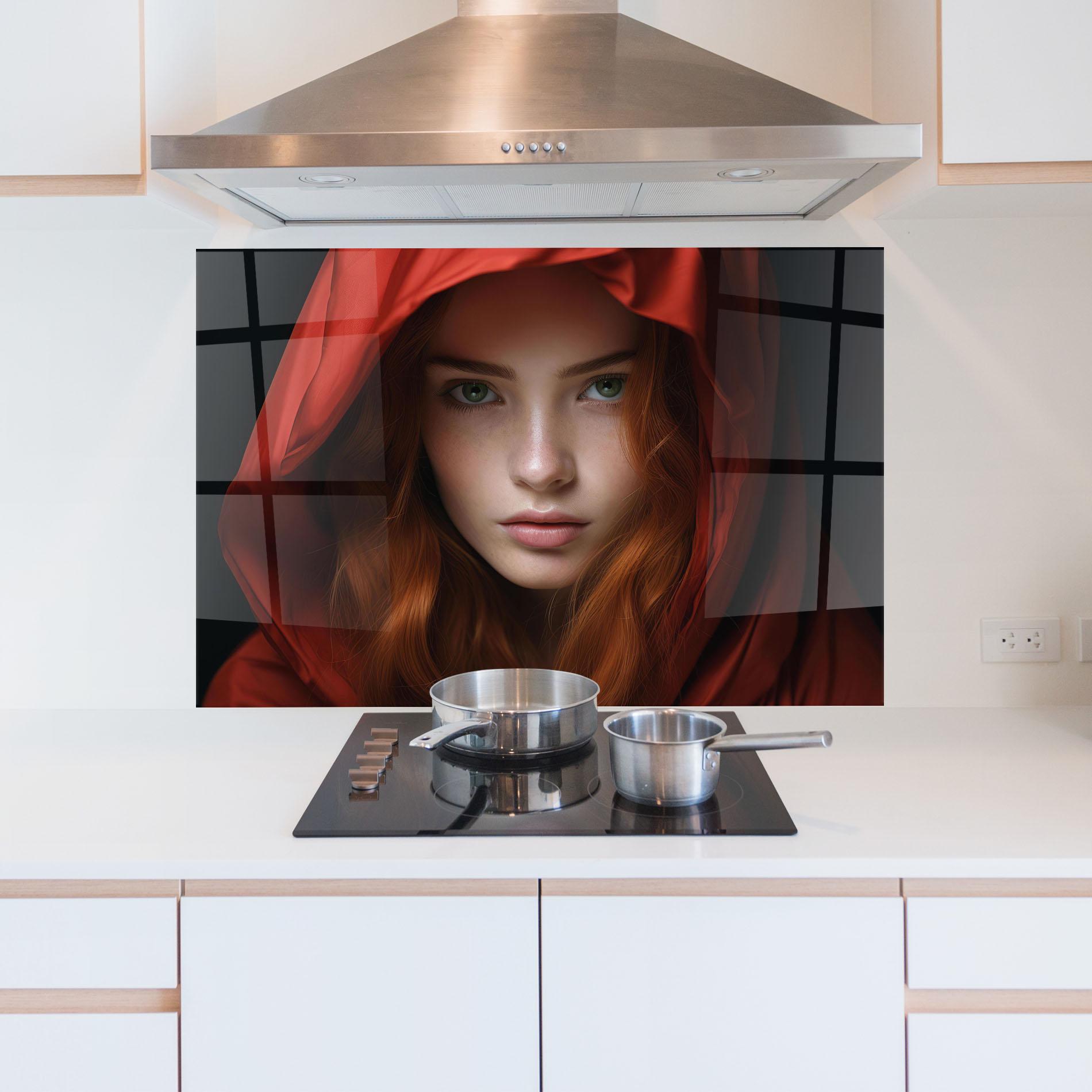 Panou Sticla Bucatarie Red Hood Portrait mockup 5
