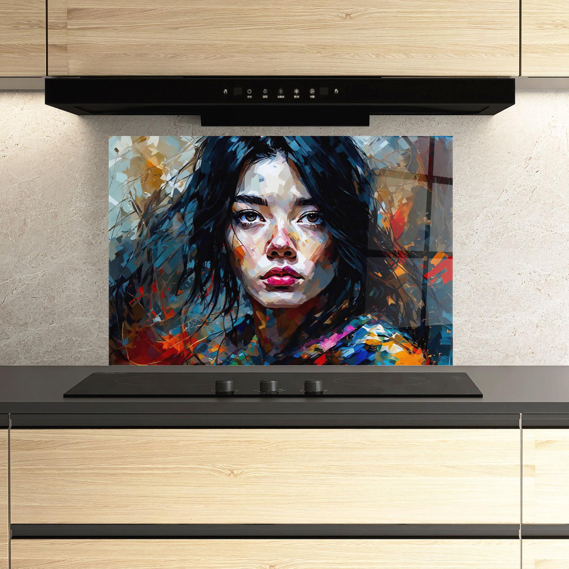 Panou Sticla Bucatarie Artistic Girl Bright Makeup mockup 3