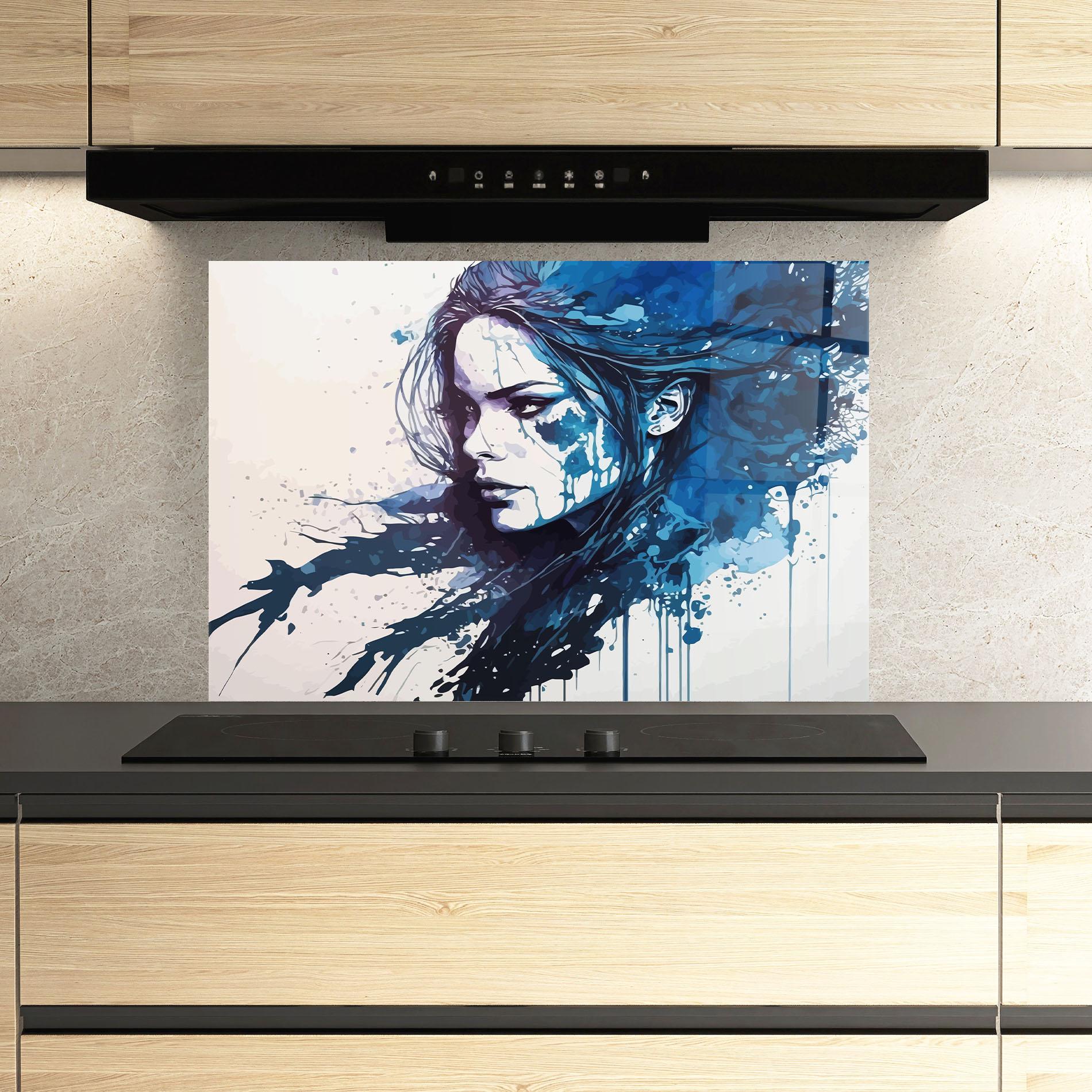 Panou Sticla Bucatarie Blue Hair Portrait mockup 3