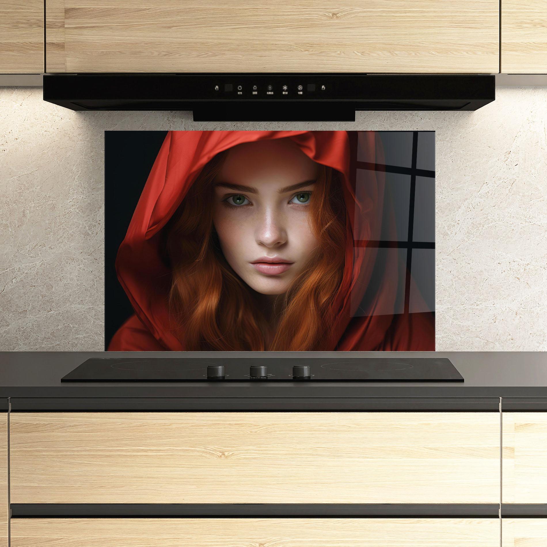 Panou Sticla Bucatarie Red Hood Portrait mockup 3