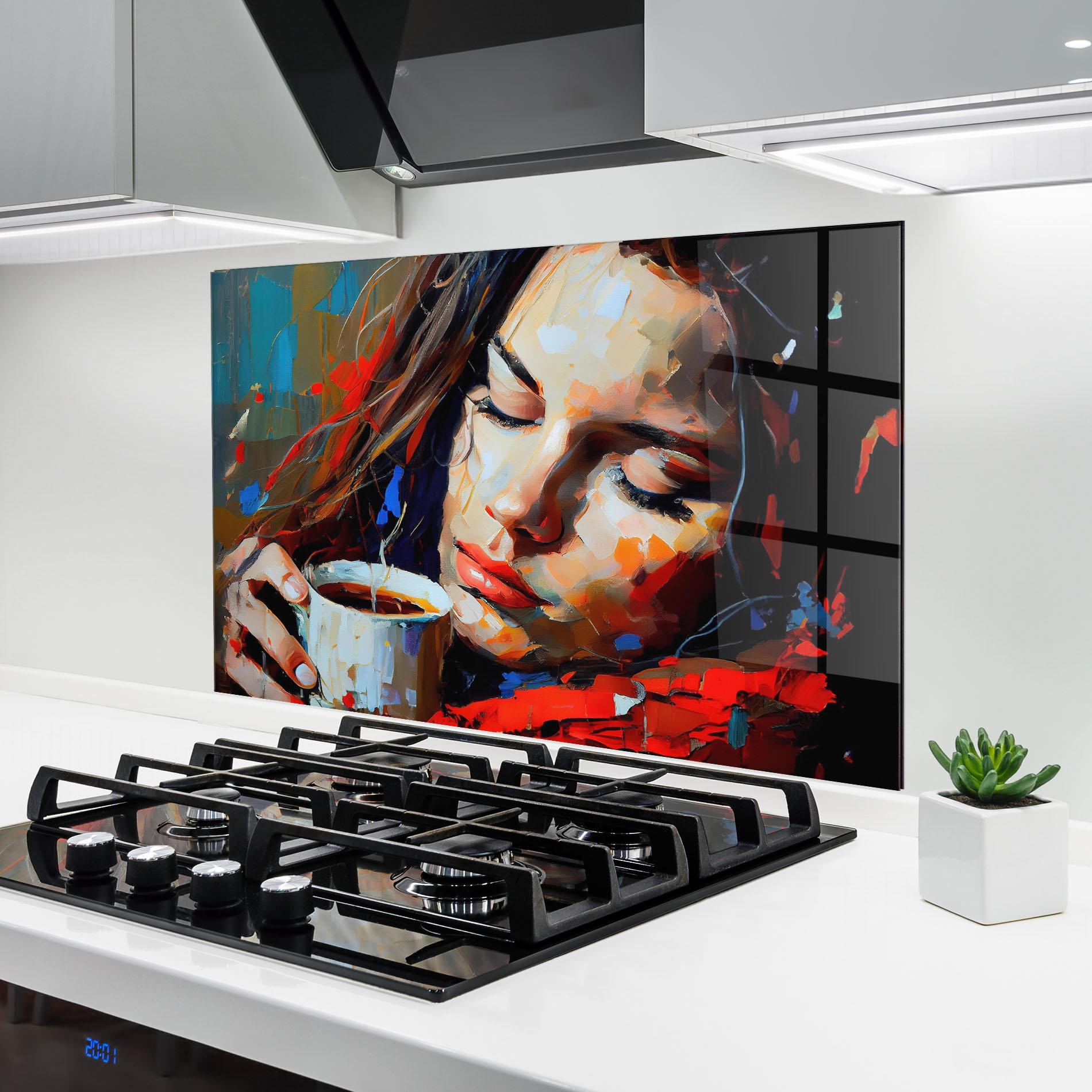 Panou Sticla Bucatarie Abstract Woman Coffee mockup 6