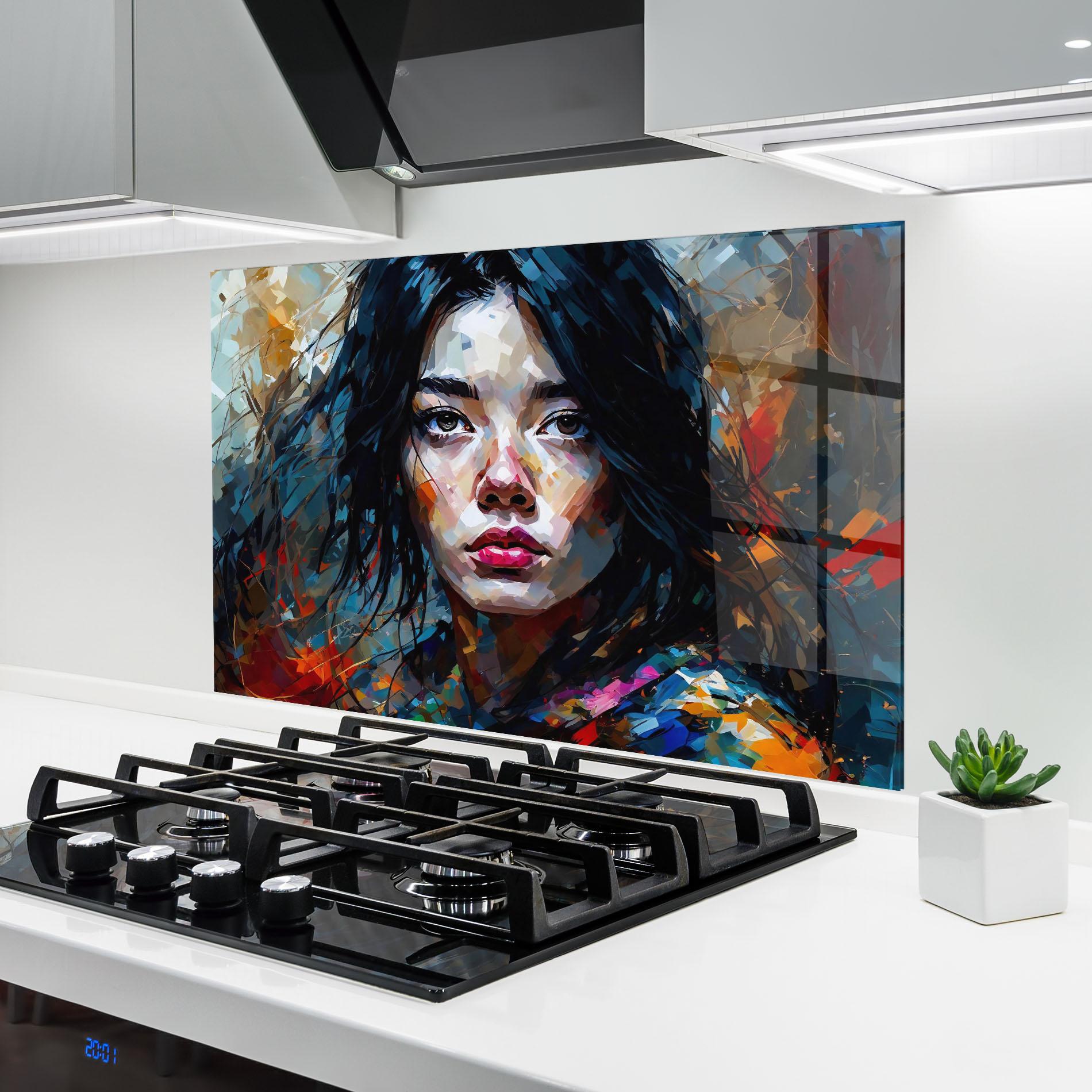 Panou Sticla Bucatarie Artistic Girl Bright Makeup mockup 6